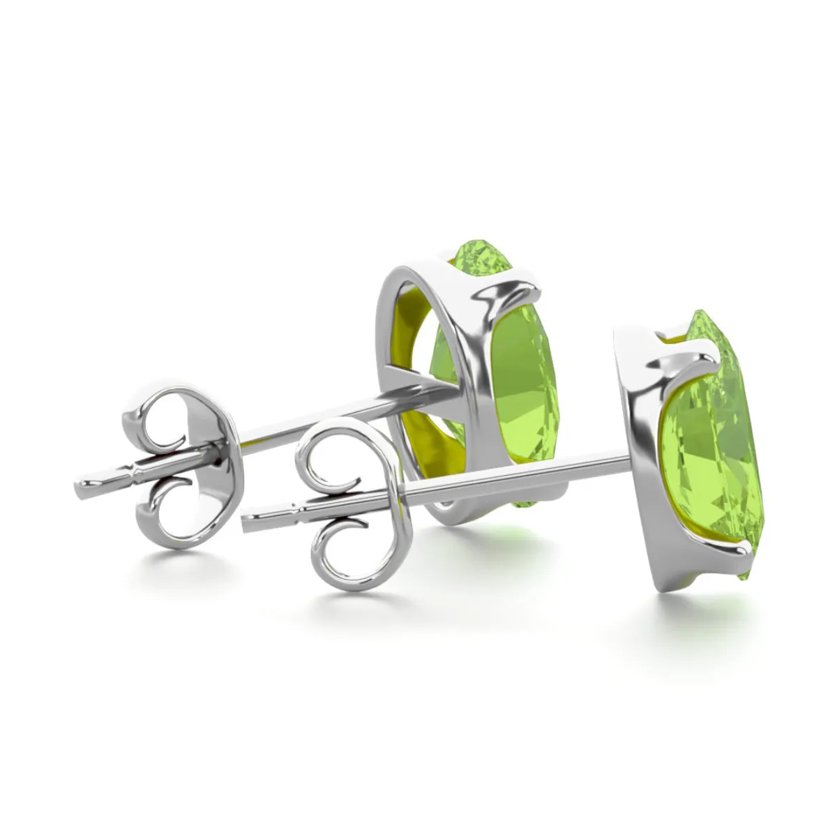 1 3/4 Carat Oval Shape Peridot Stud Earrings In Sterling Silver
