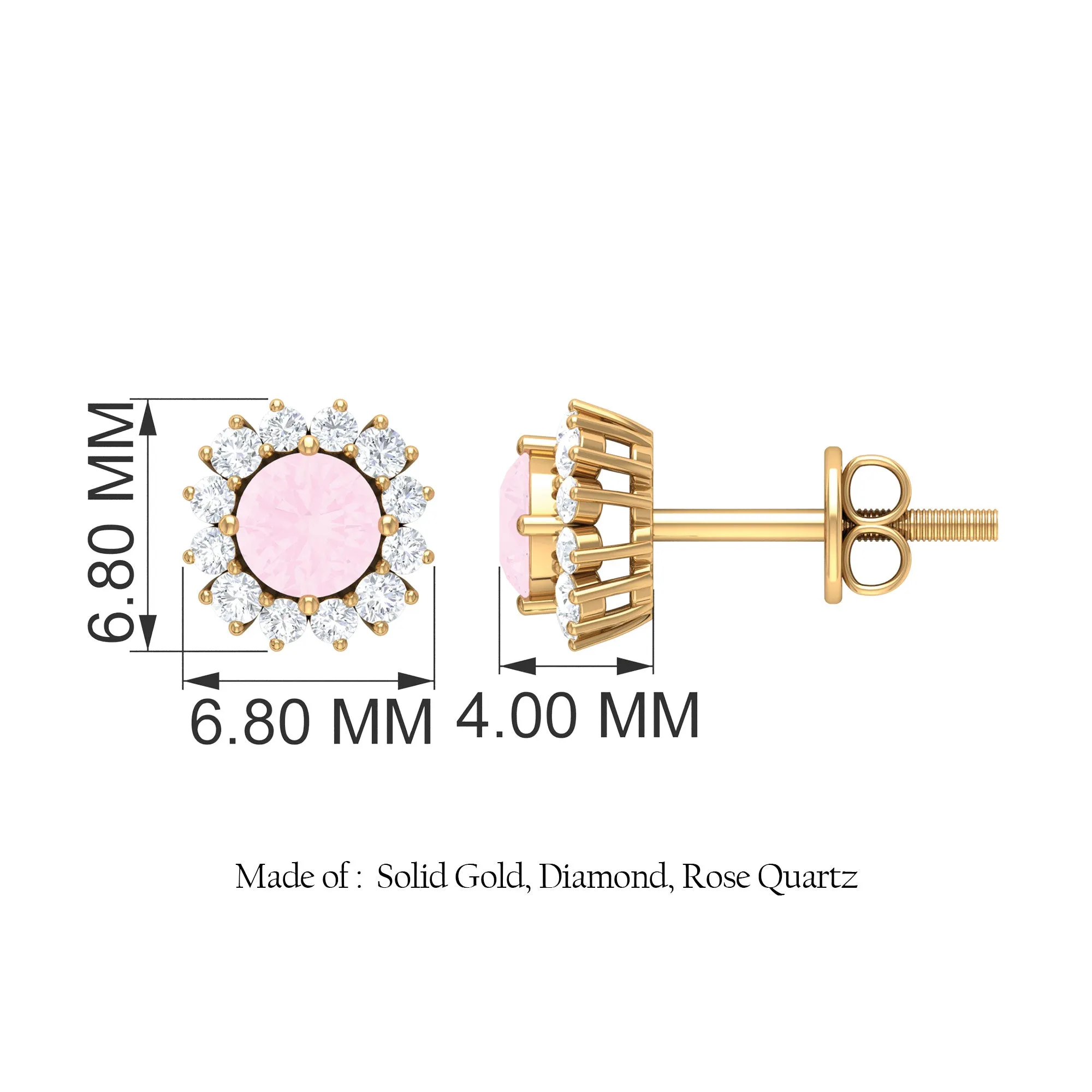 1 CT Classic Rose Quartz and Diamond Halo Stud Earrings