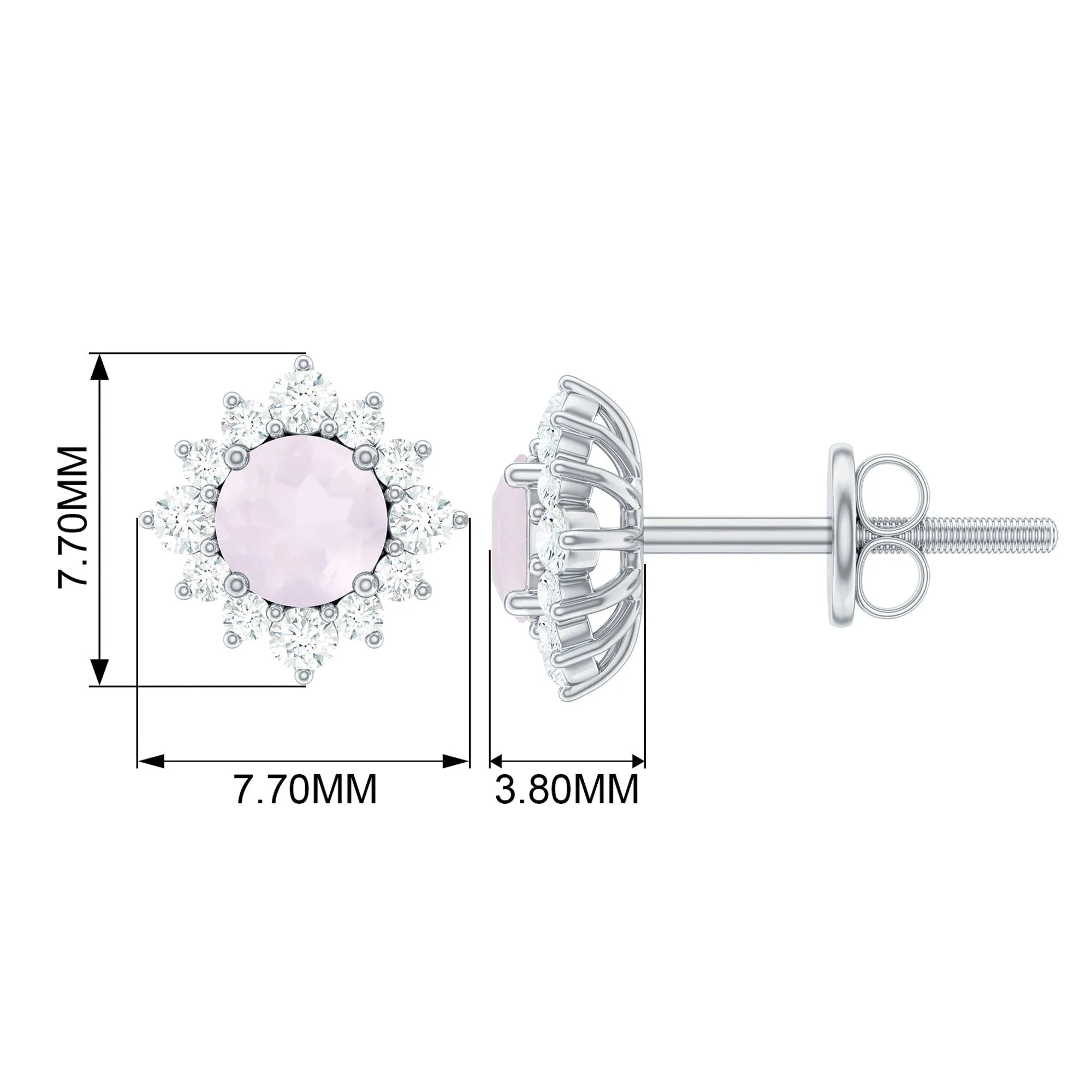 1 CT Classic Rose Quartz Stud Earrings with Diamond Halo