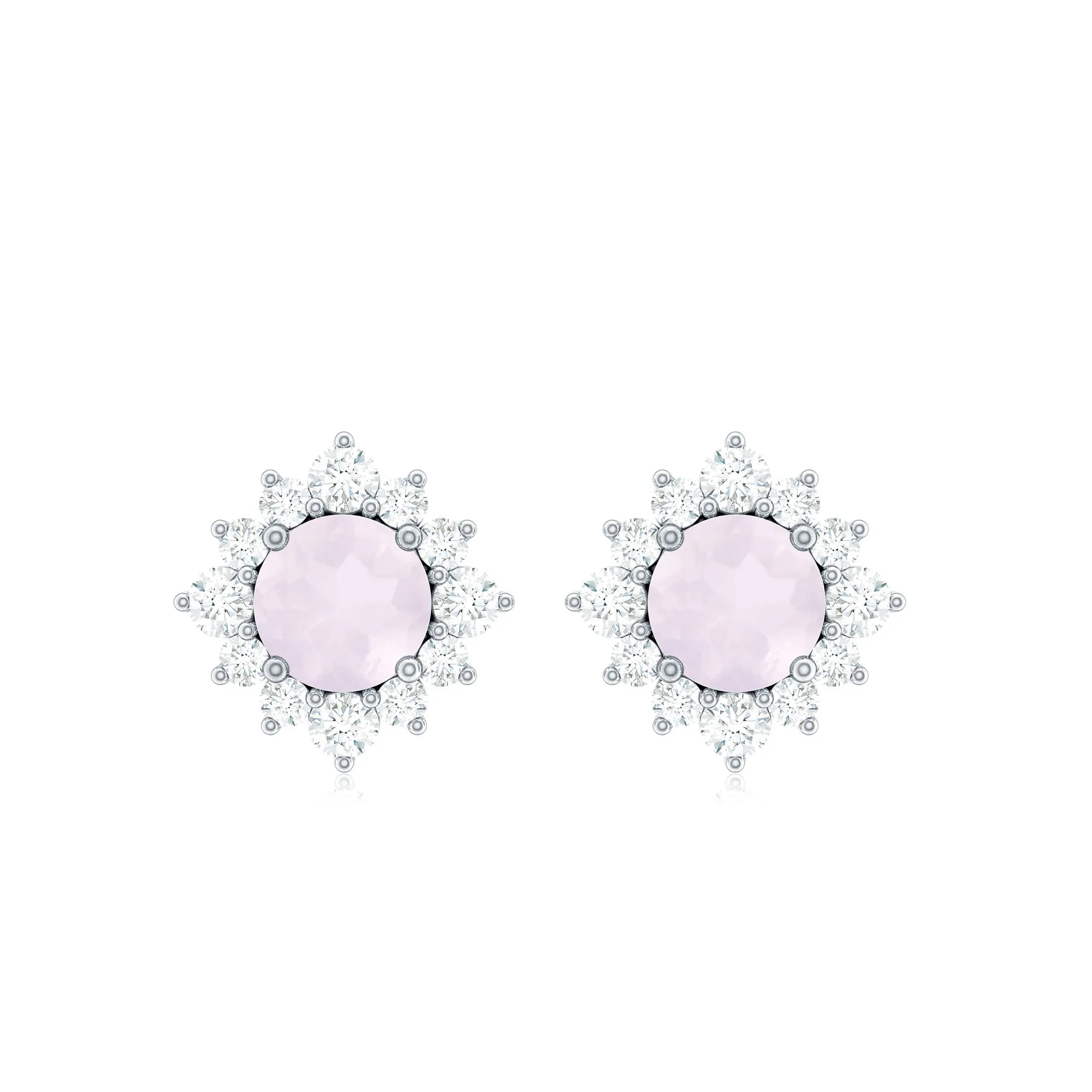 1 CT Classic Rose Quartz Stud Earrings with Diamond Halo