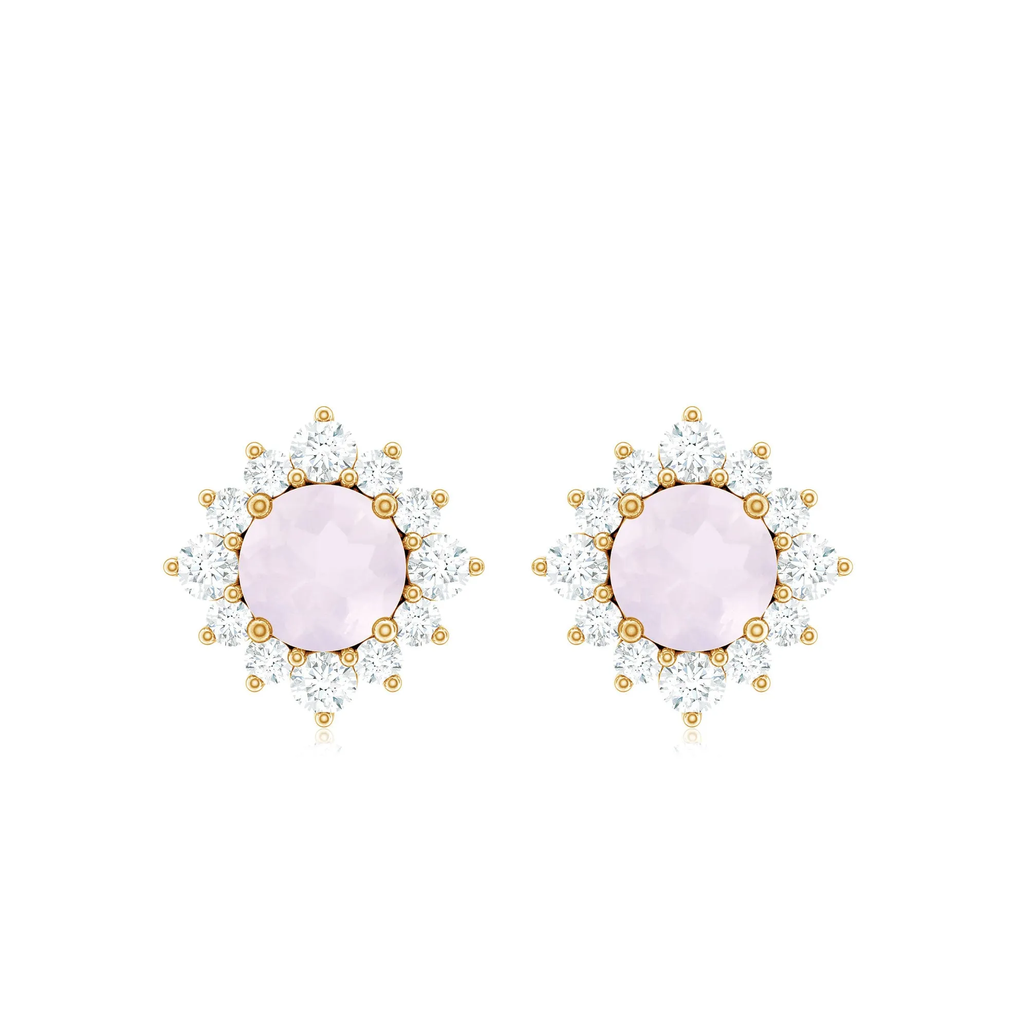 1 CT Classic Rose Quartz Stud Earrings with Diamond Halo