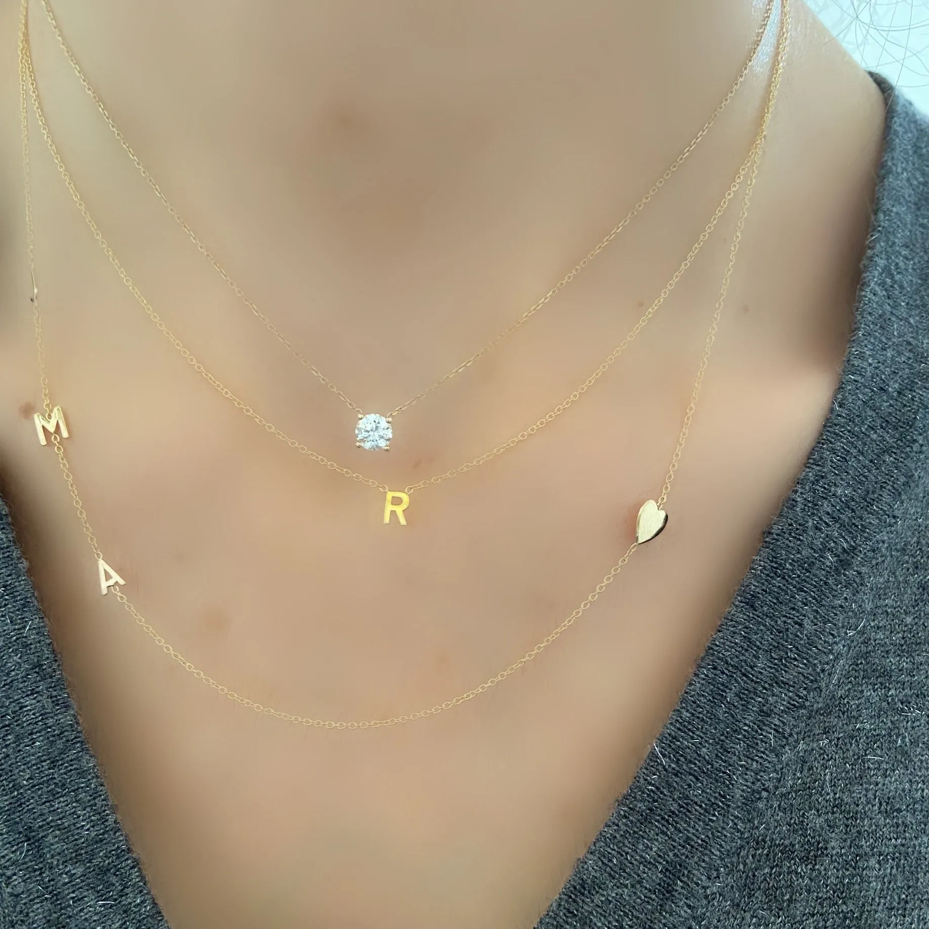 14 Karat Gold Initial and Heart Necklace