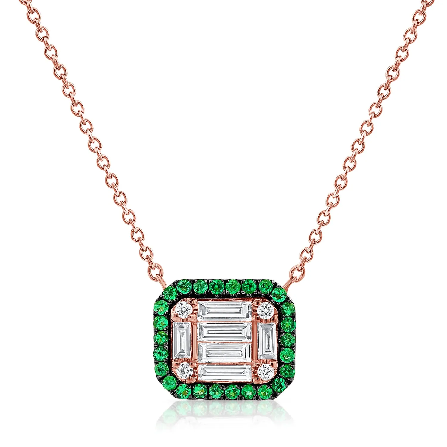 14k Gold Green Emerald & Baguette-Cut Diamond Necklace