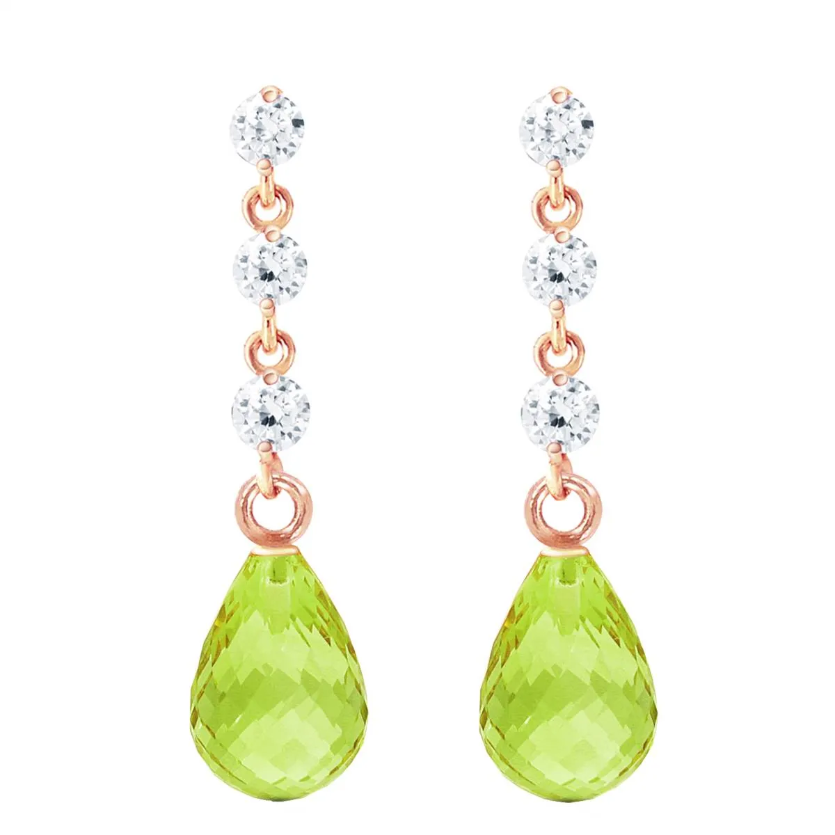 14K Solid Rose Gold Diamond & Peridot Genuine Earrings