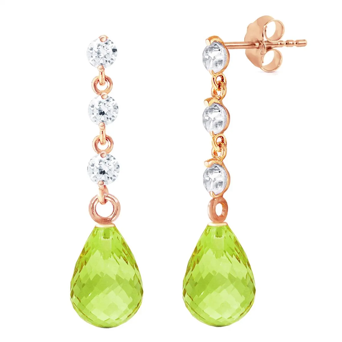 14K Solid Rose Gold Diamond & Peridot Genuine Earrings