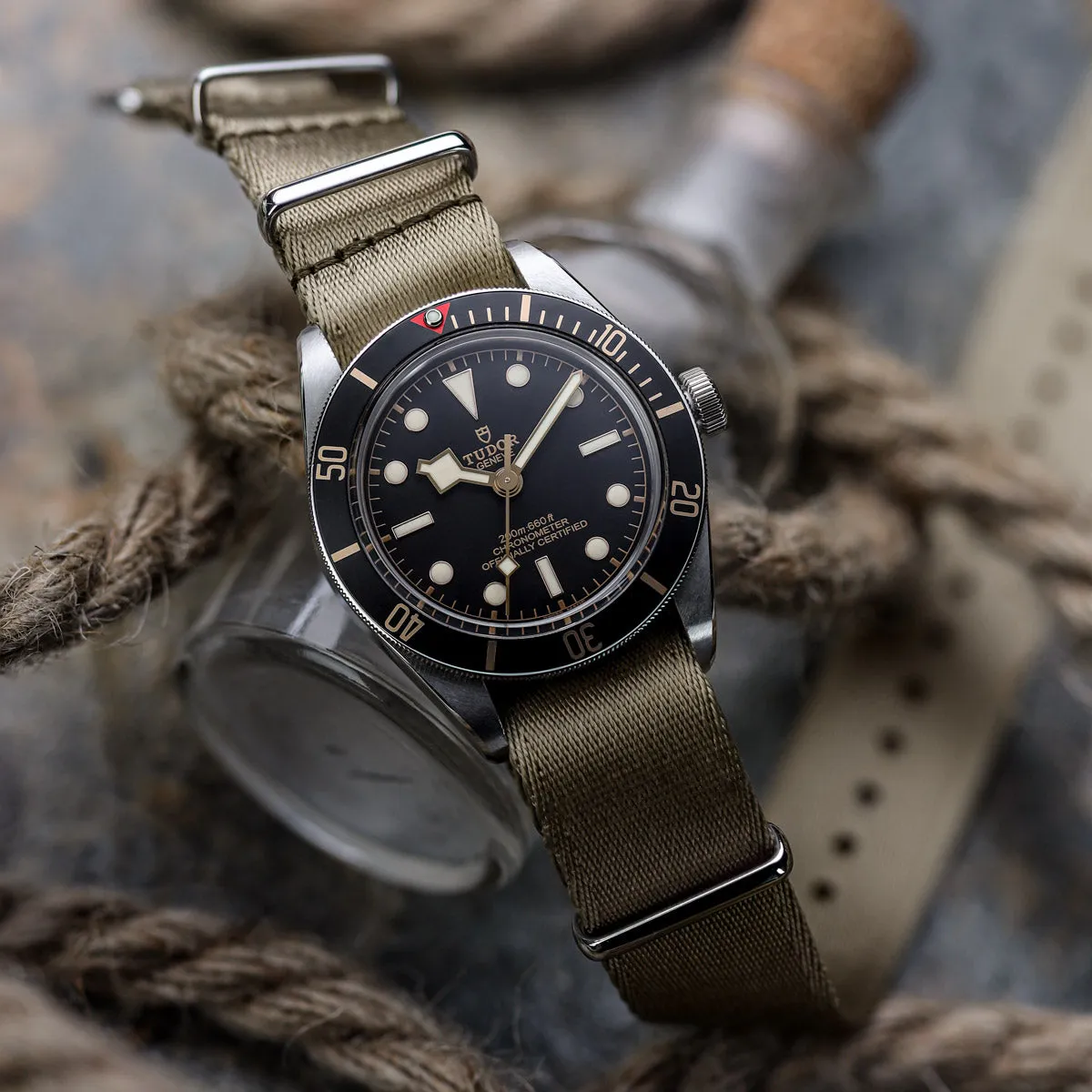 1973 British Military Watch Strap: ARMOURED - Army Green, Polished