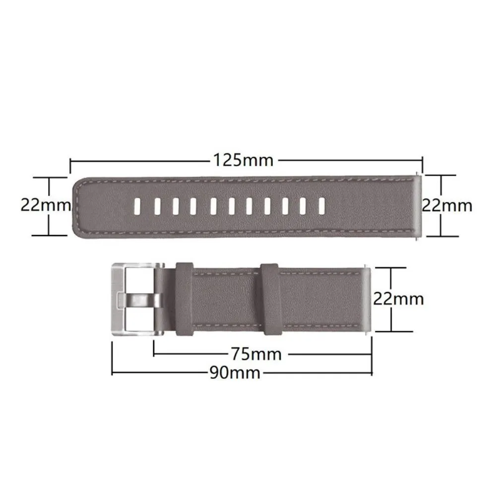 22mm Universal solid color leather watch strap - Grey