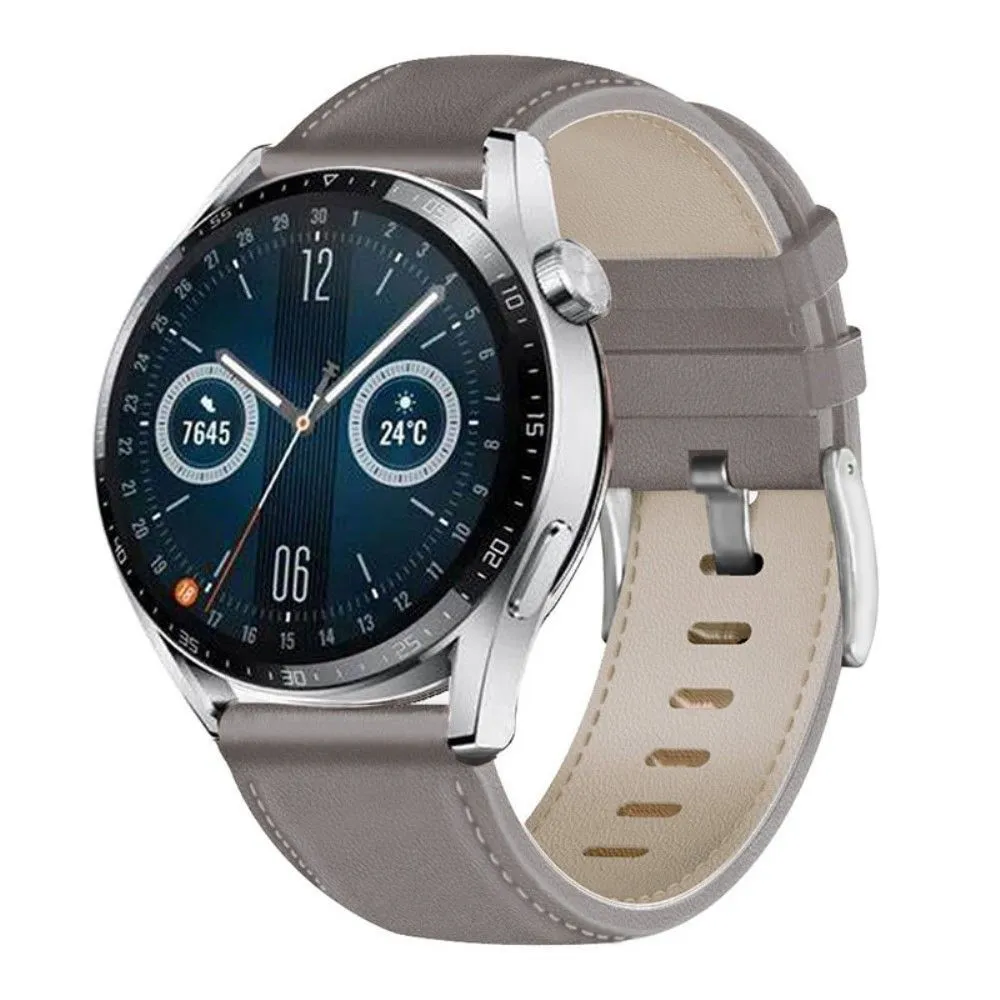 22mm Universal solid color leather watch strap - Grey
