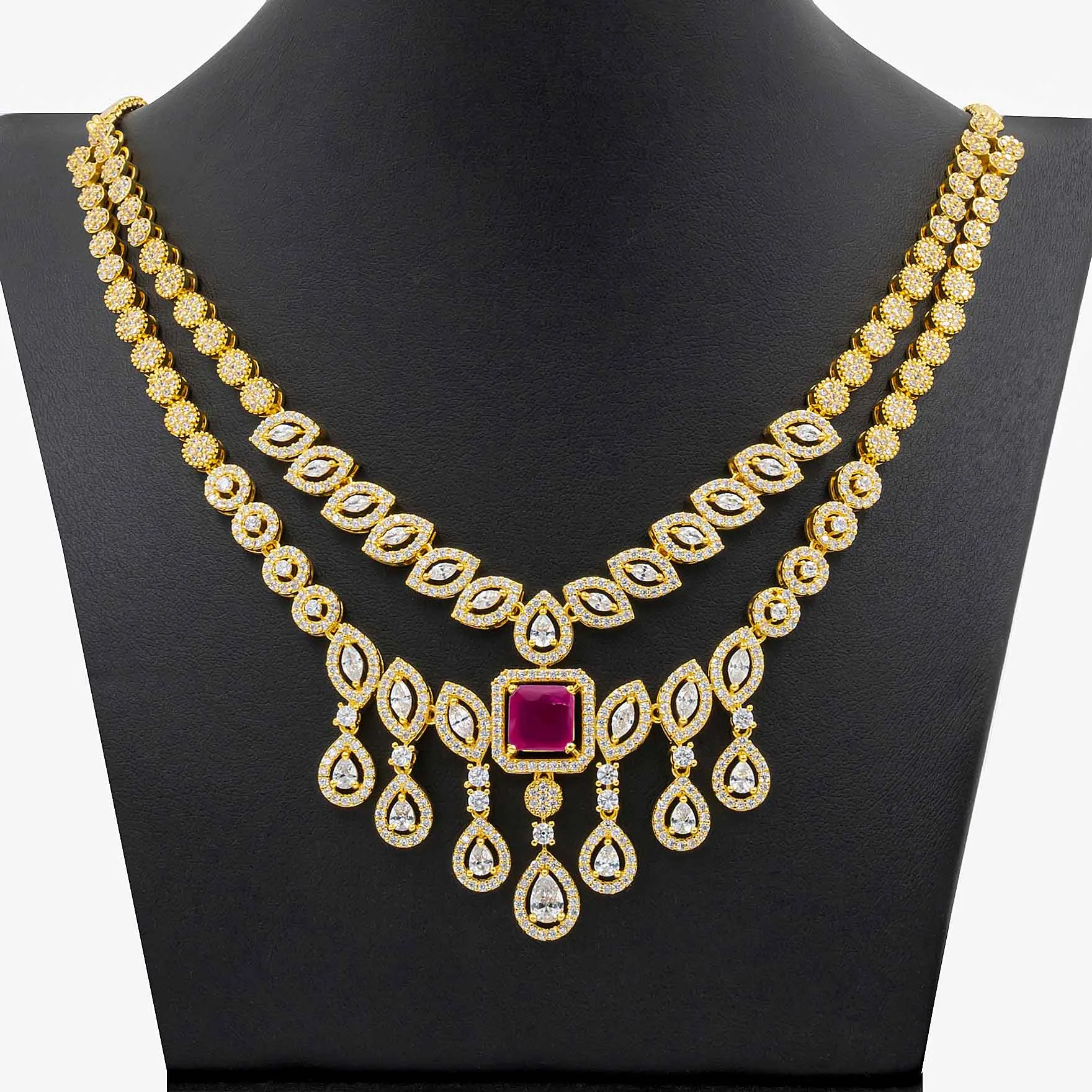 24ct Gold Plated Stone Necklace with stud  PMSNS3WR-0021, PMSHST4WR-082