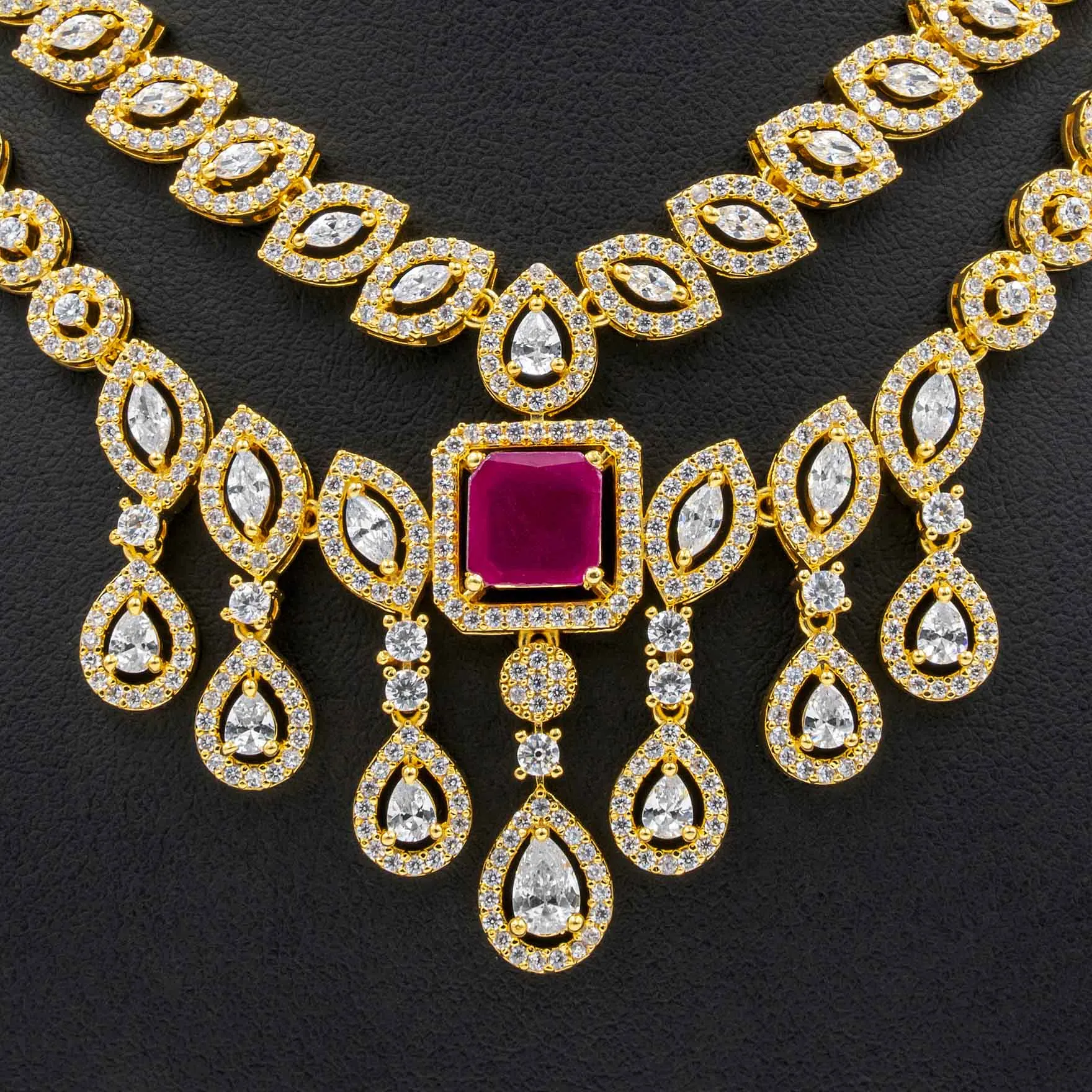 24ct Gold Plated Stone Necklace with stud  PMSNS3WR-0021, PMSHST4WR-082