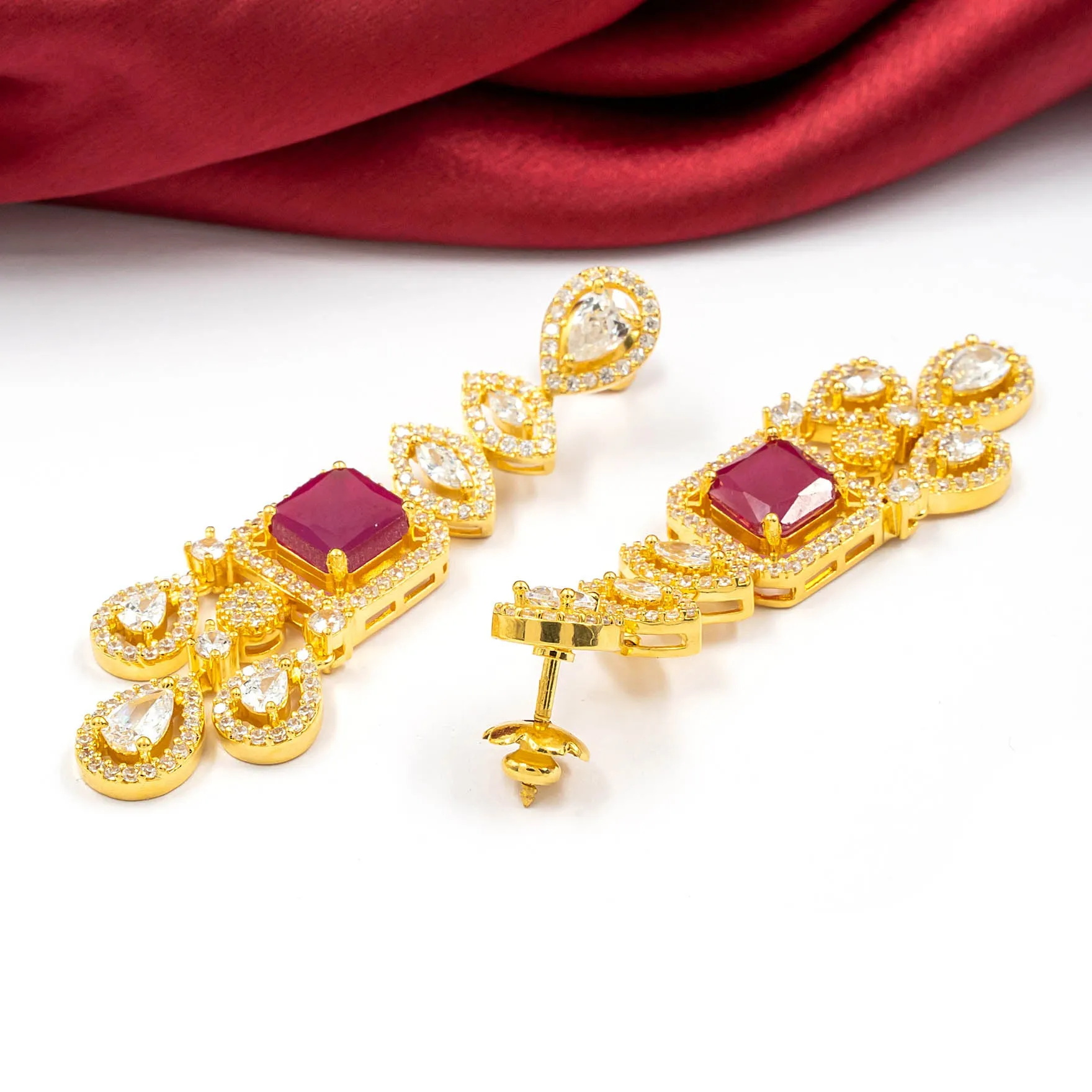 24ct Gold Plated Stone Necklace with stud  PMSNS3WR-0021, PMSHST4WR-082