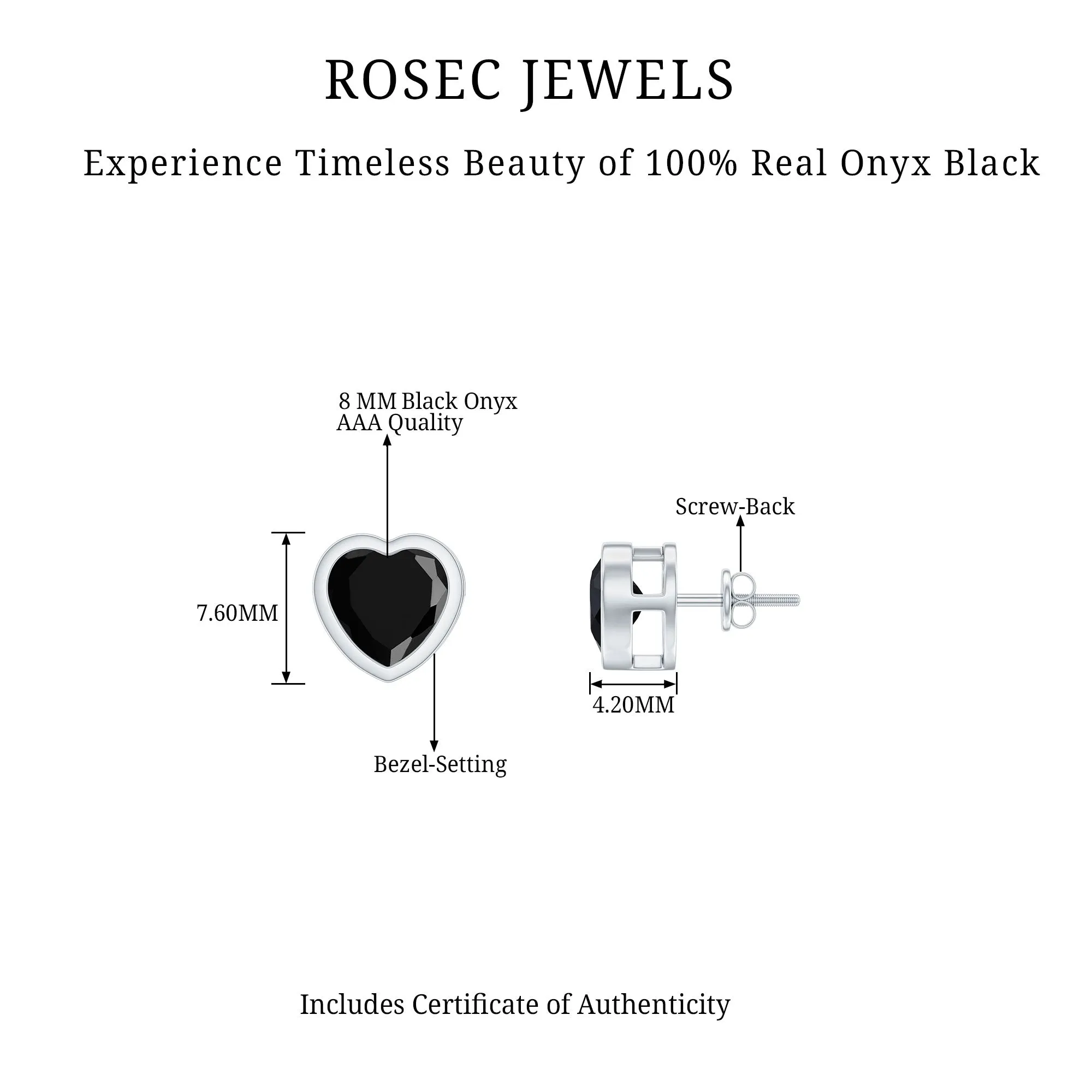 2.5 CT Bezel Set Heart Cut Black Onyx Solitaire Stud Earring