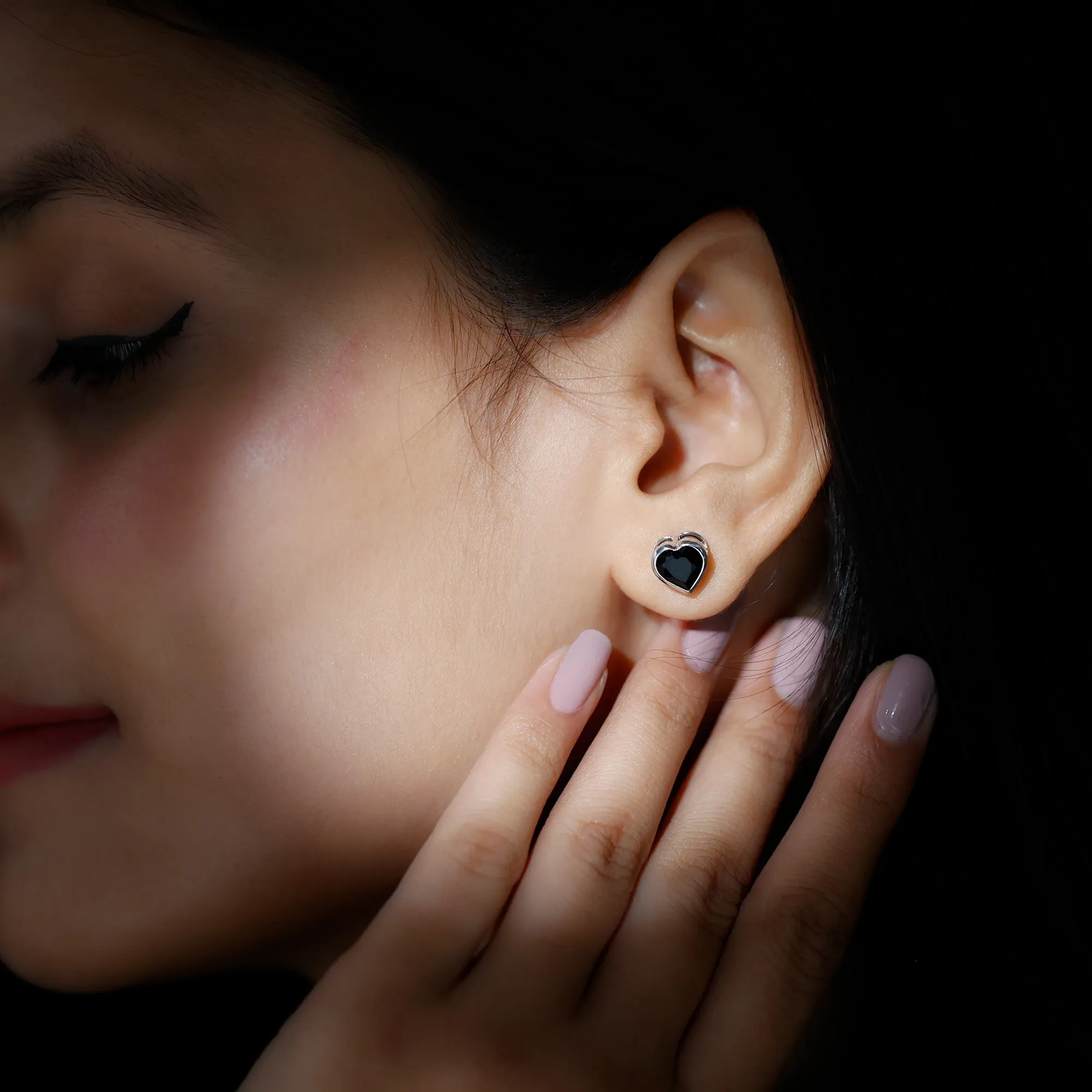 2.5 CT Bezel Set Heart Cut Black Onyx Solitaire Stud Earring
