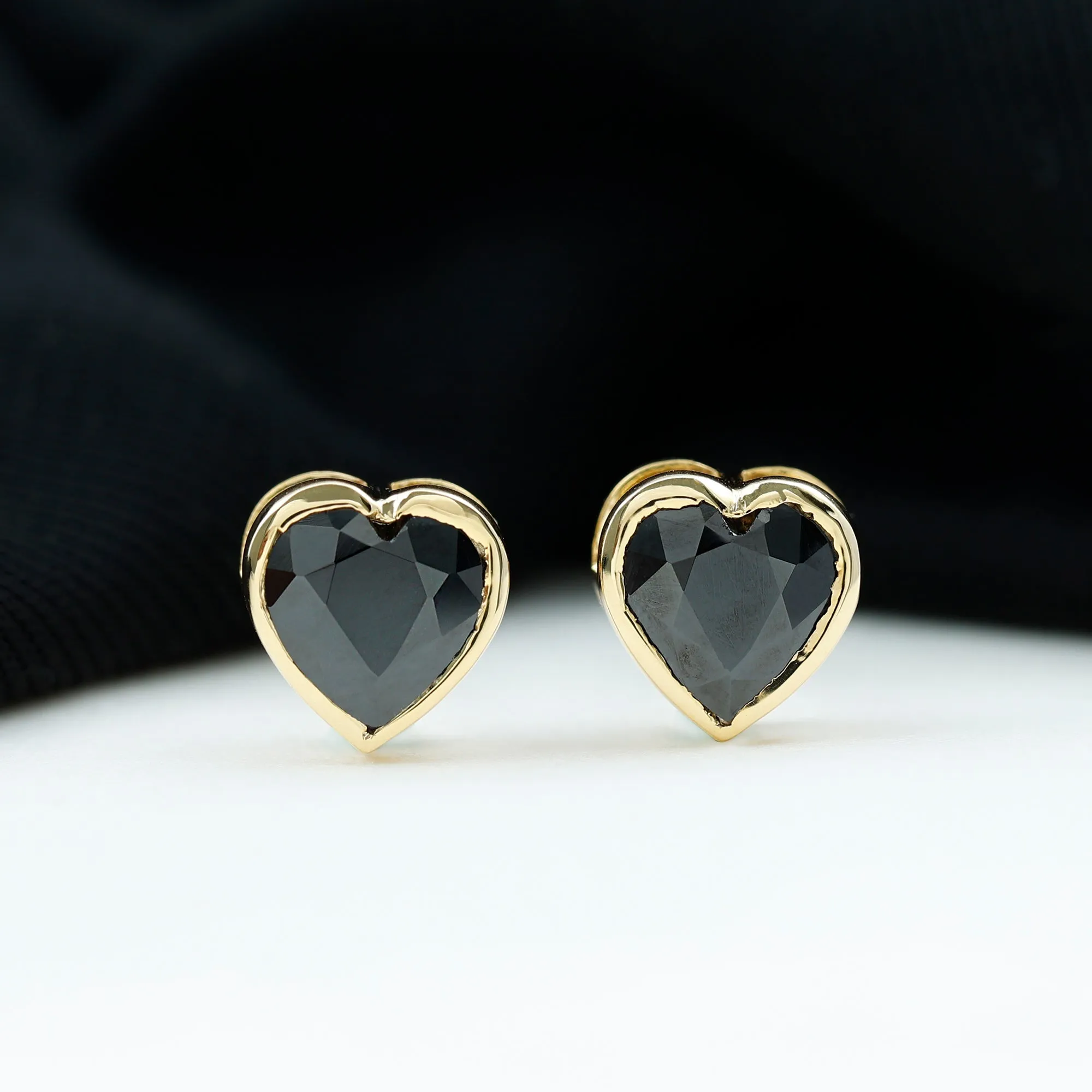 2.5 CT Bezel Set Heart Cut Black Onyx Solitaire Stud Earring