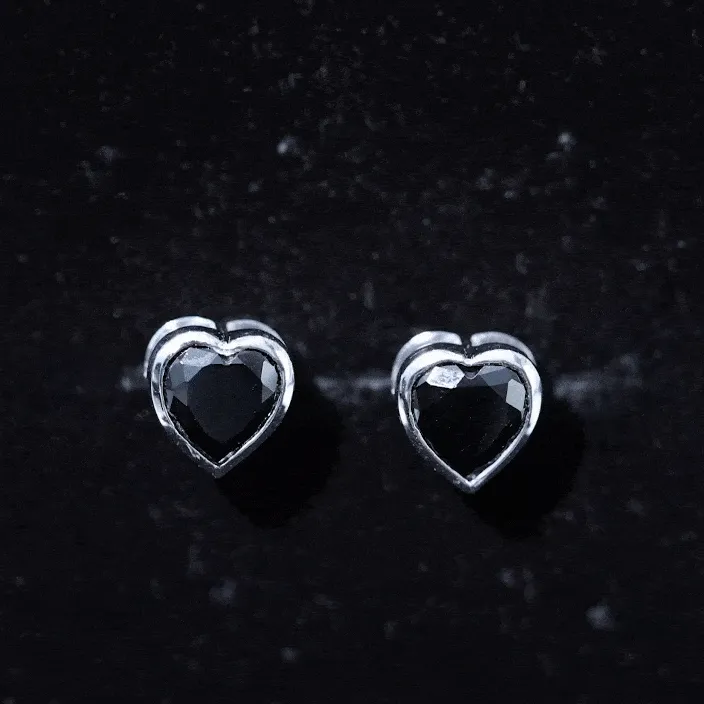 2.5 CT Bezel Set Heart Cut Black Onyx Solitaire Stud Earring