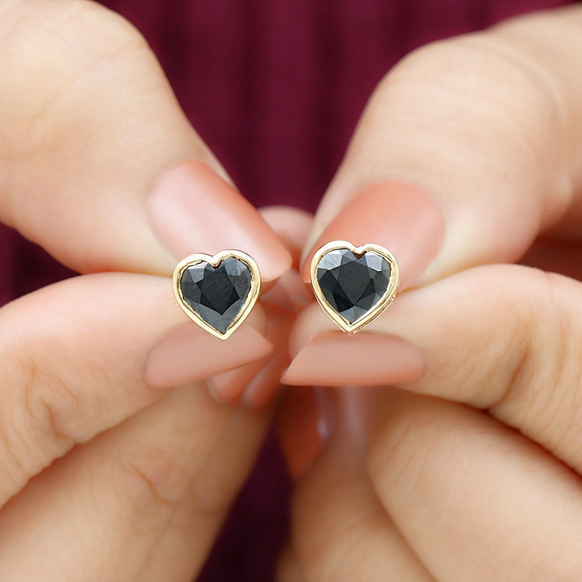 2.5 CT Bezel Set Heart Cut Black Onyx Solitaire Stud Earring