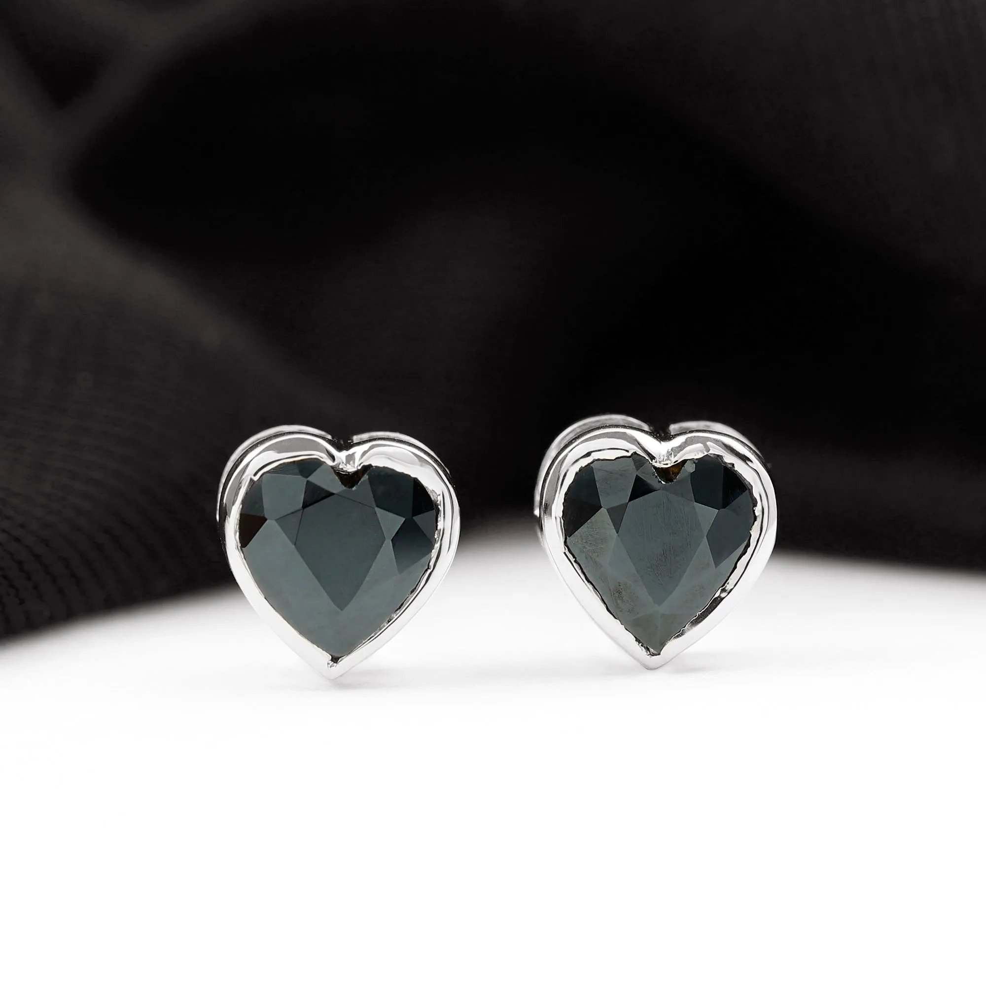 2.5 CT Bezel Set Heart Cut Black Onyx Solitaire Stud Earring