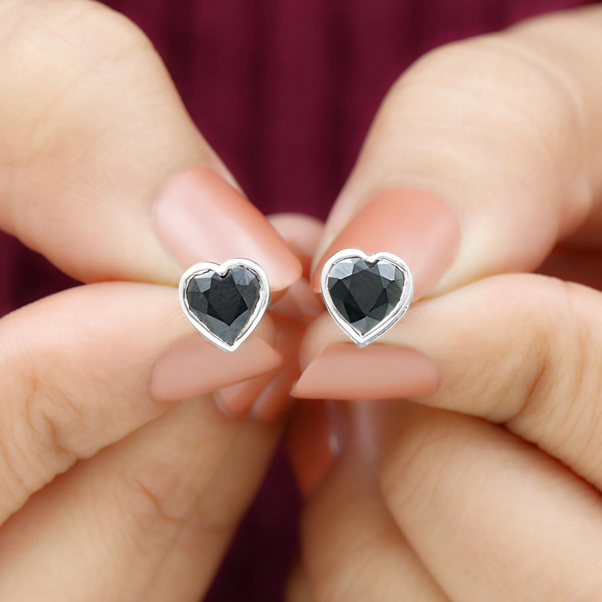2.5 CT Bezel Set Heart Cut Black Onyx Solitaire Stud Earring