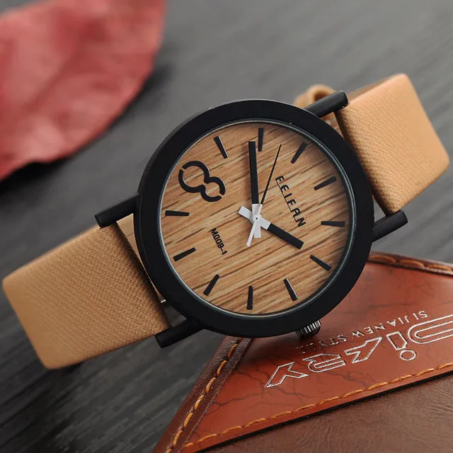 6 Colors Luxury Fashion Quartz Watches Men's Casual Wooden Color Leather Strap Watches Male Wood Wristwatch Relogio Masculino