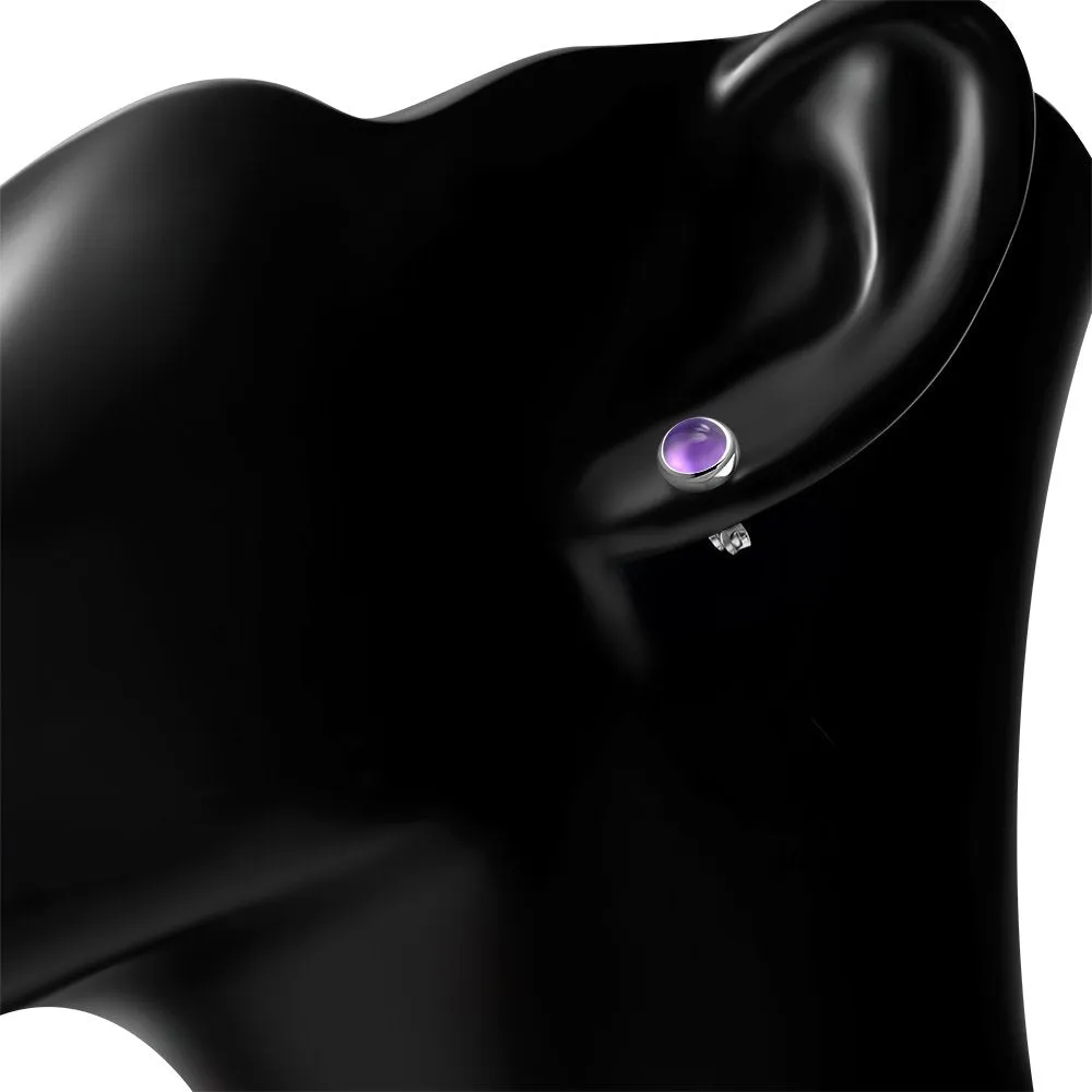 6.50mm | Amethyst Round Sterling Silver Stud Earrings