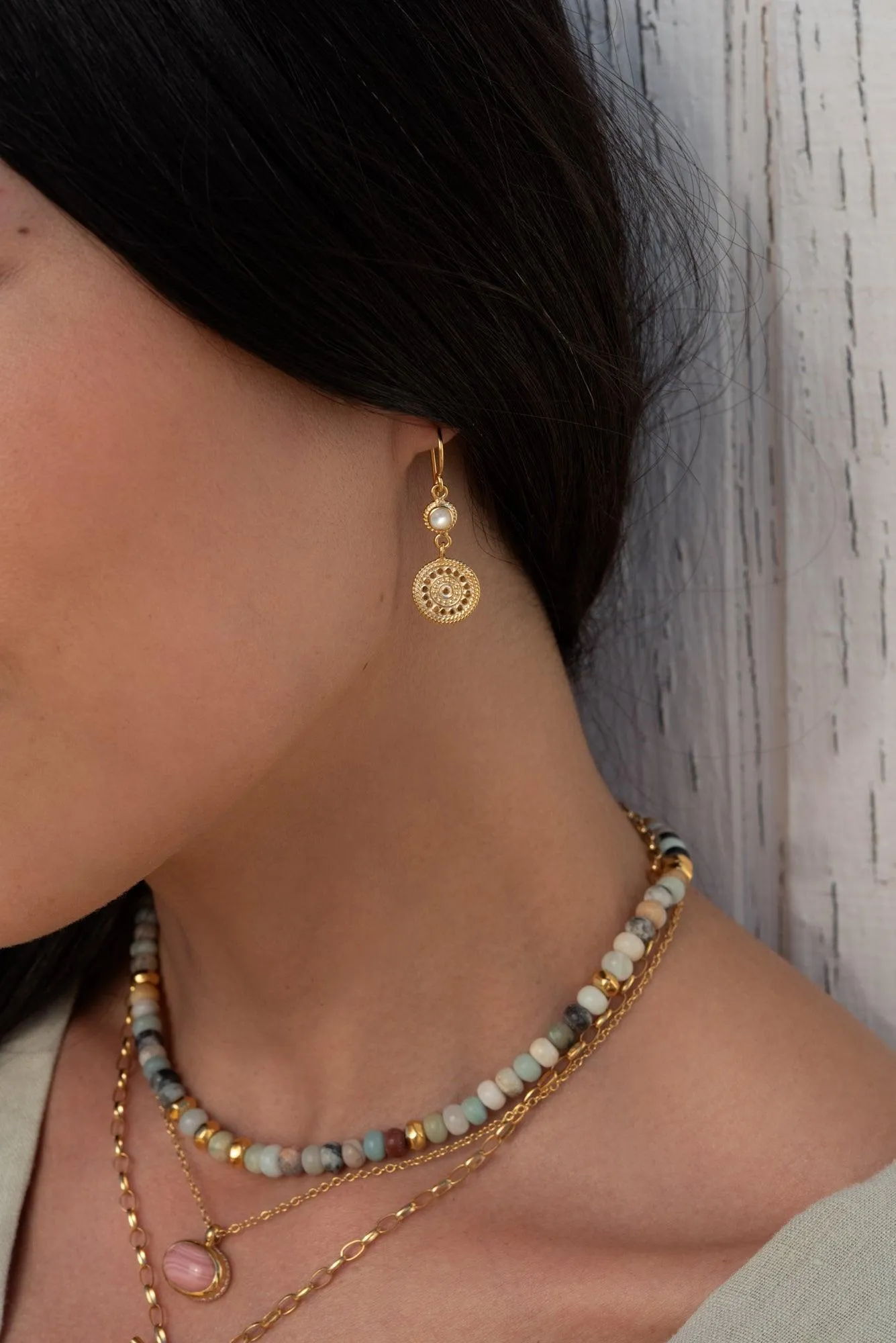 Anna Beck Mother of Pearl Disc Drop Earrings