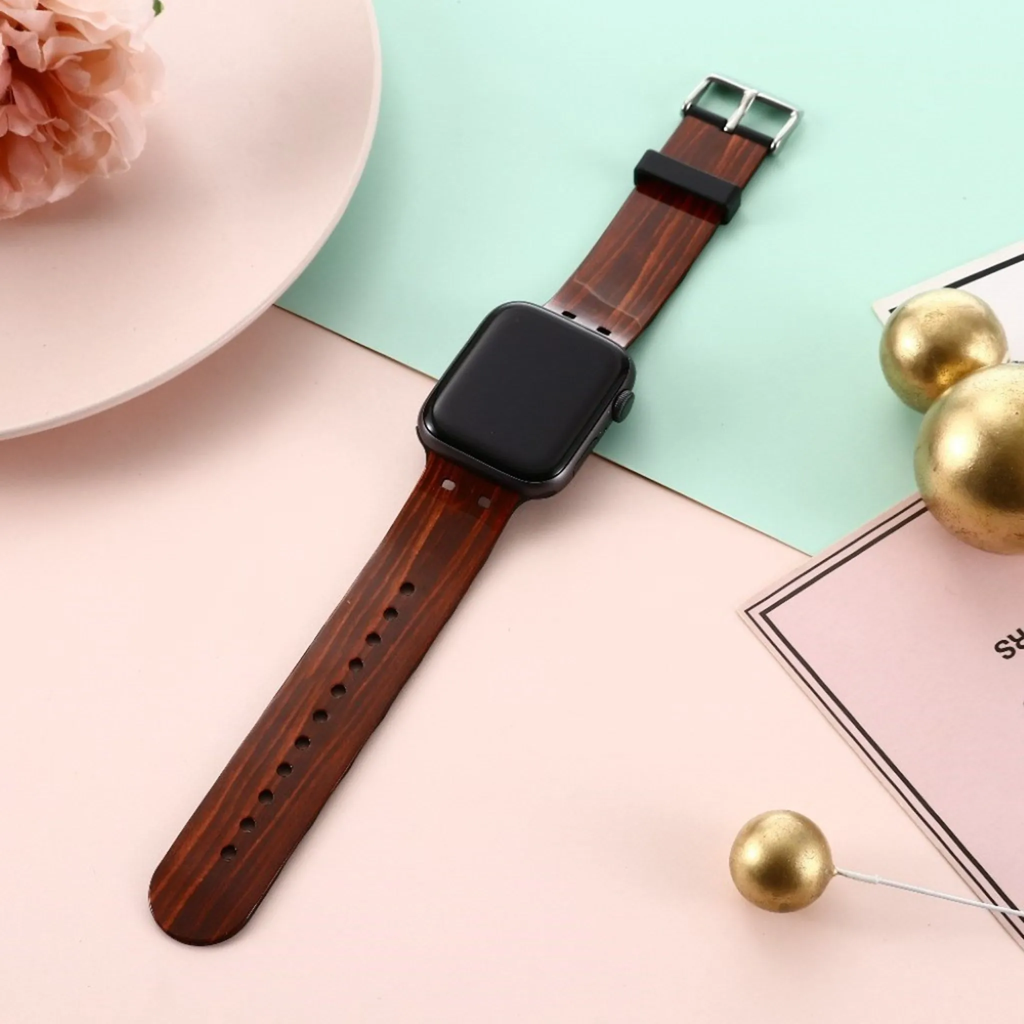Apple Watch 44mm stylish pattern TPU watch strap - Wood Pattern