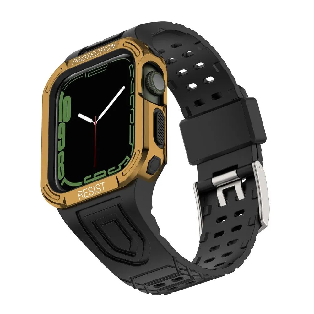 Apple Watch (45mm) color contrast watch strap    protective case - Black / Gold