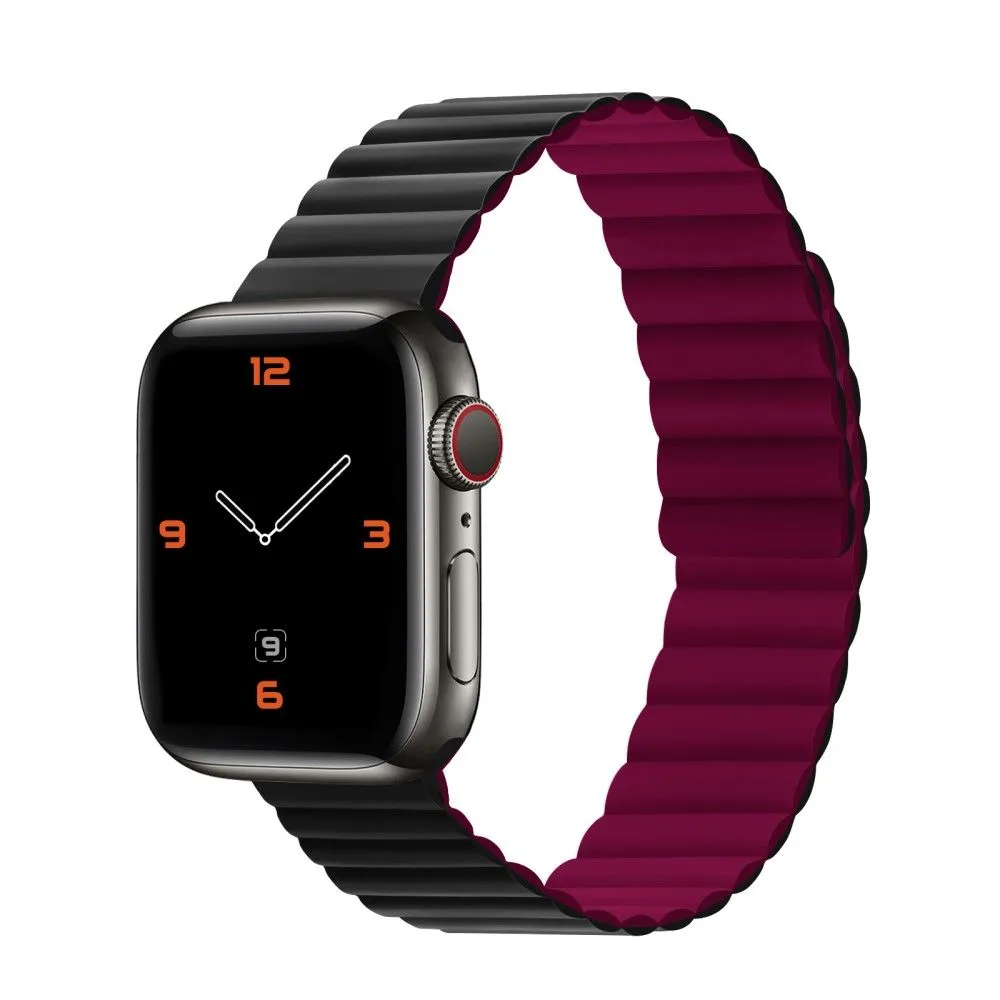 Apple Watch (45mm) dual color silicone watch strap - Black / Wine Red