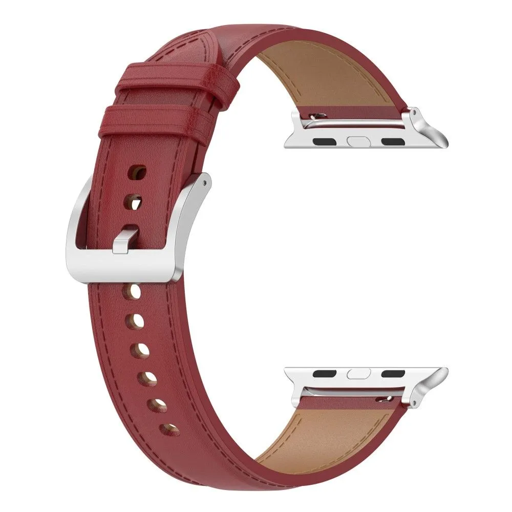 Apple Watch (45mm) genuine cowhide leather watch strap - Red