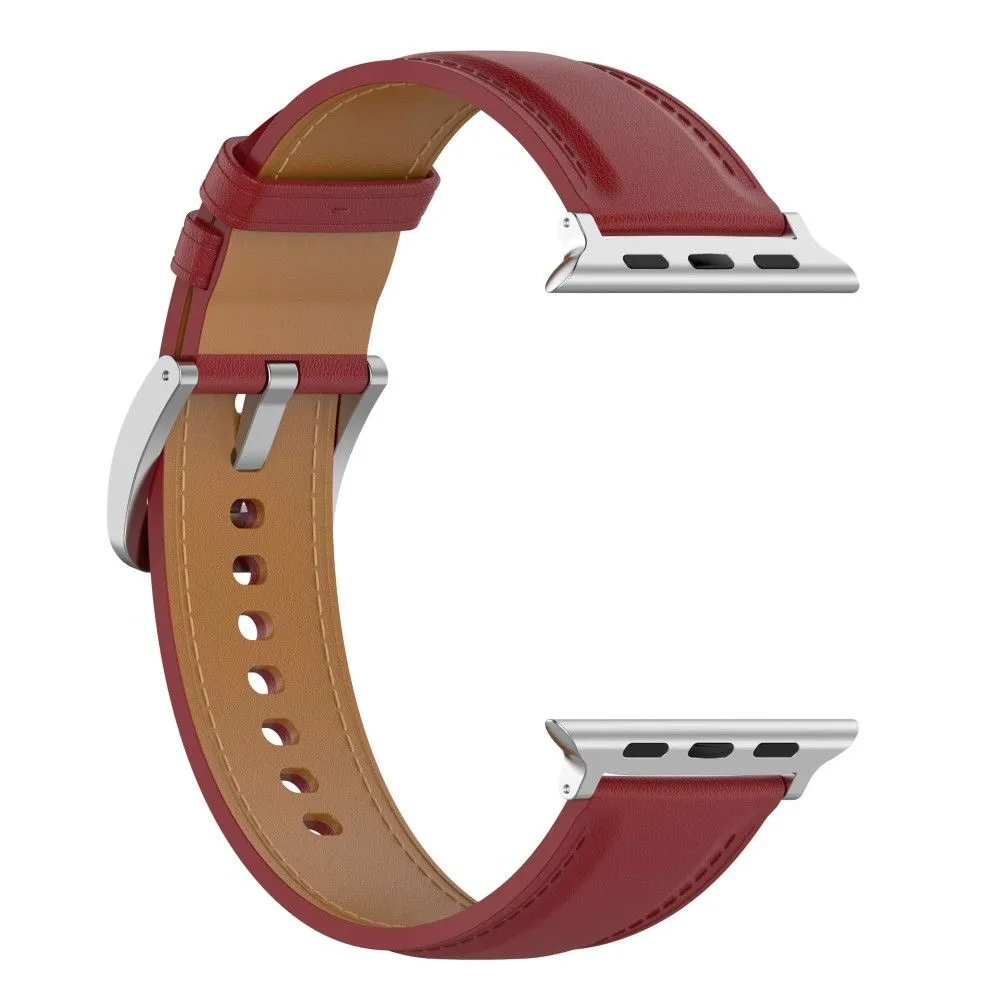 Apple Watch (45mm) genuine cowhide leather watch strap - Red