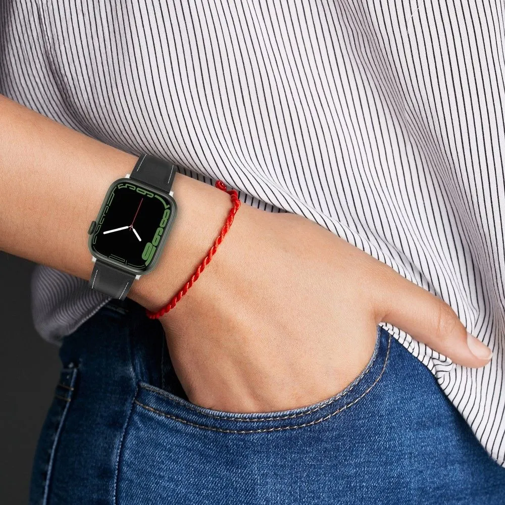 Apple Watch (45mm) genuine cowhide leather watch strap - Red