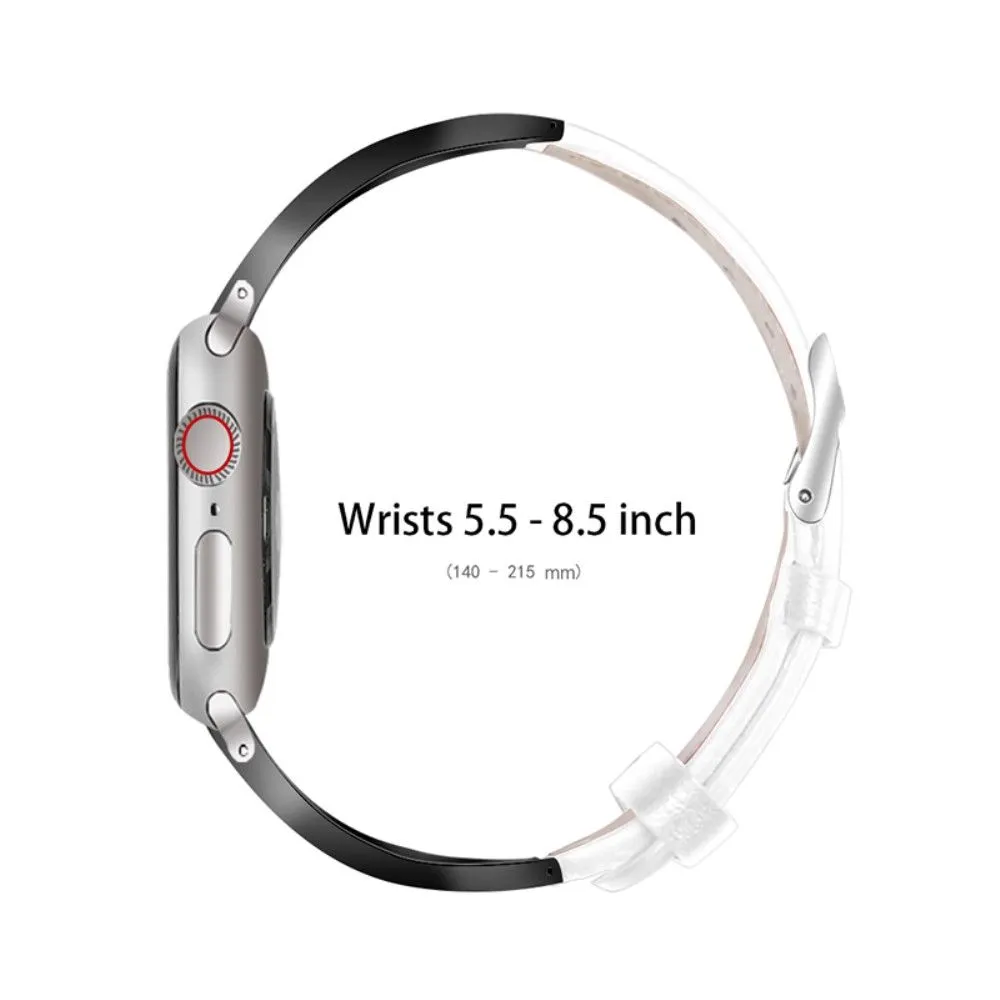 Apple Watch (45mm) rhinestone décor genuine leather watch strap - White