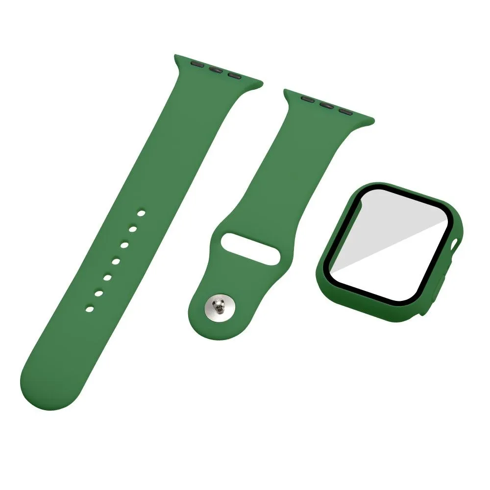 Apple Watch (45mm) silicone watch strap   cover with tempered glass - Dark Green / Size: S / M