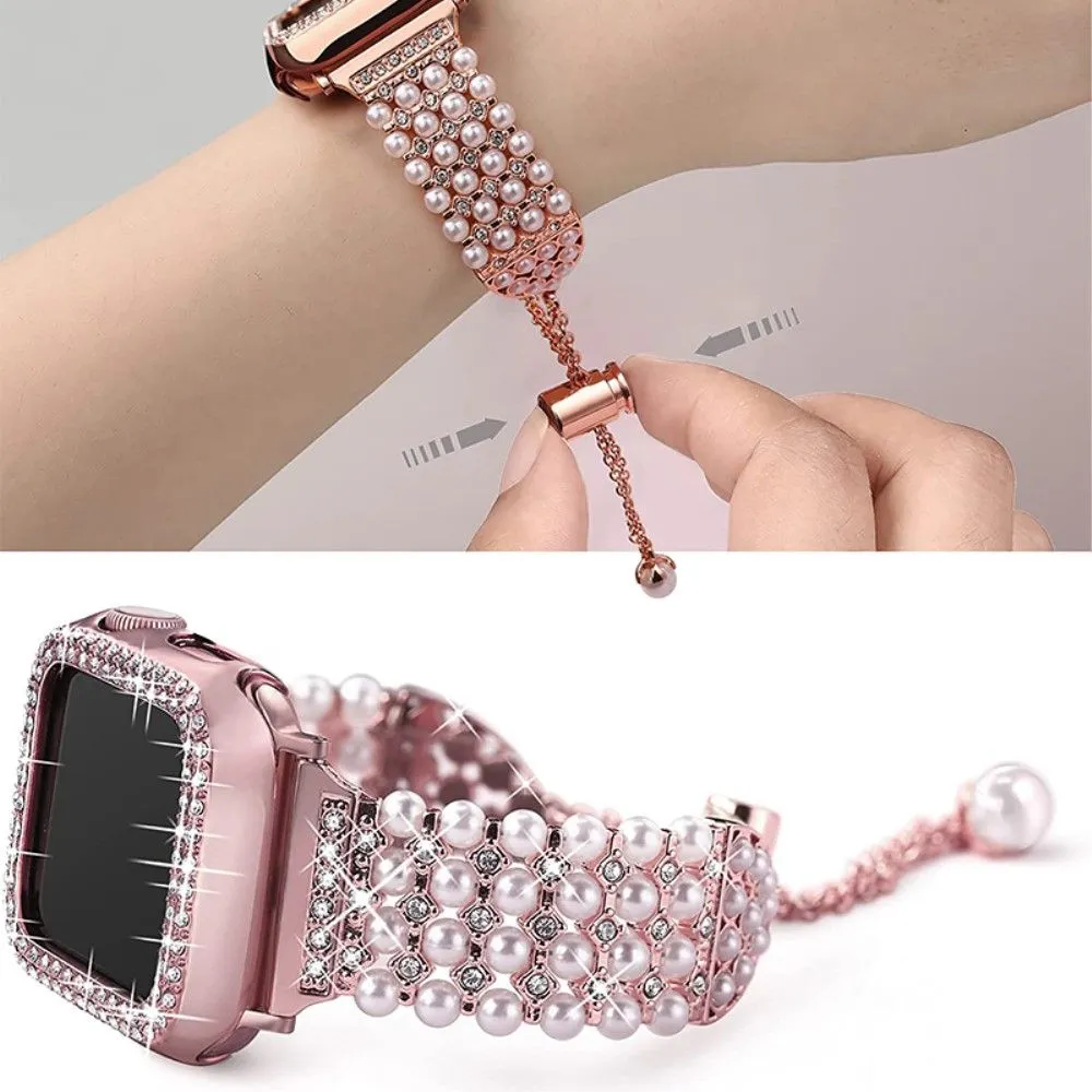 Apple Watch Series 3/2/1 38mm rhinestone faux pearl   elegant cover - Rose Pink