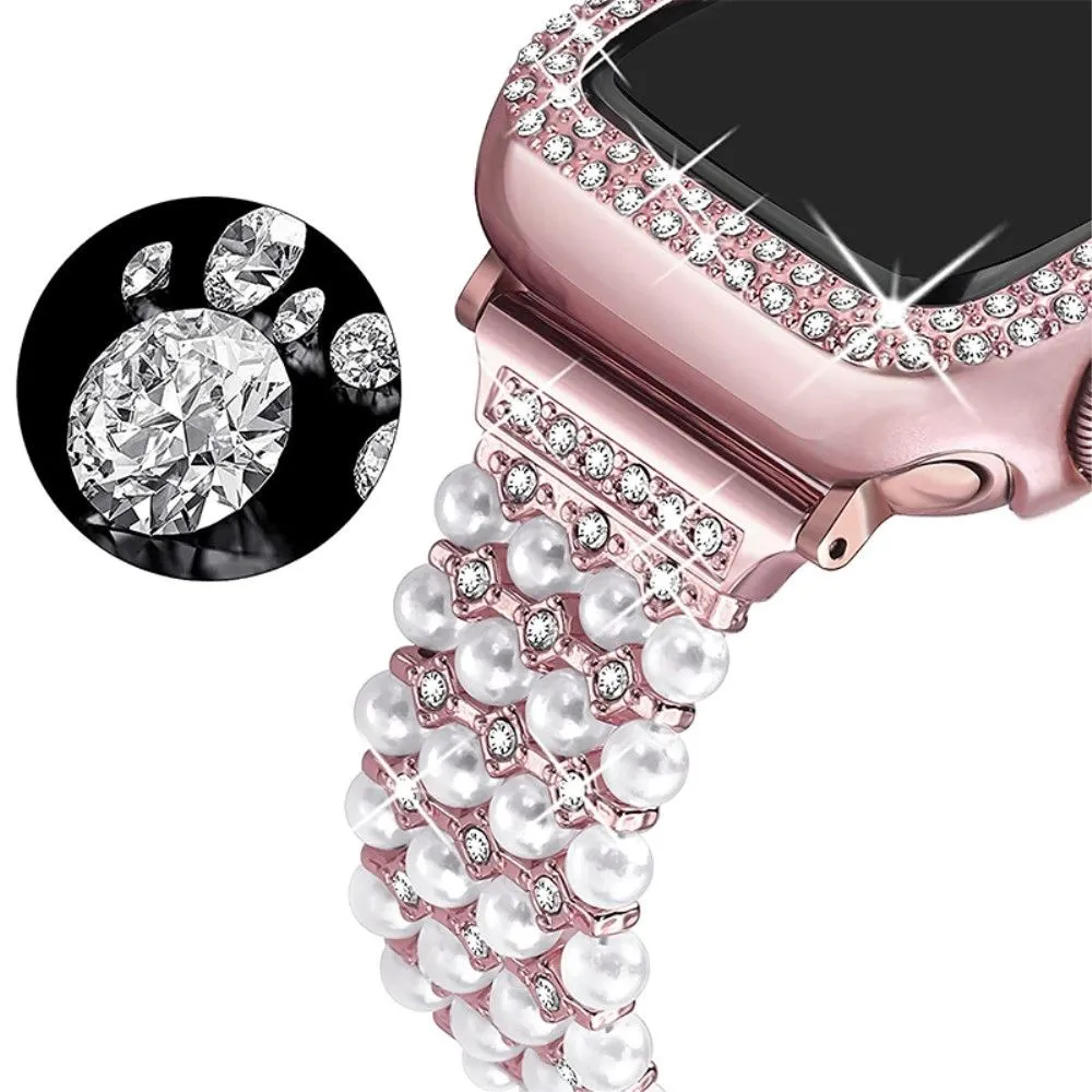 Apple Watch Series 3/2/1 38mm rhinestone faux pearl   elegant cover - Rose Pink