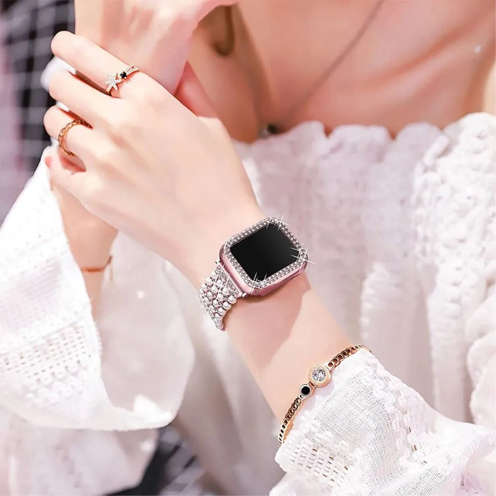 Apple Watch Series 3/2/1 38mm rhinestone faux pearl   elegant cover - Rose Pink