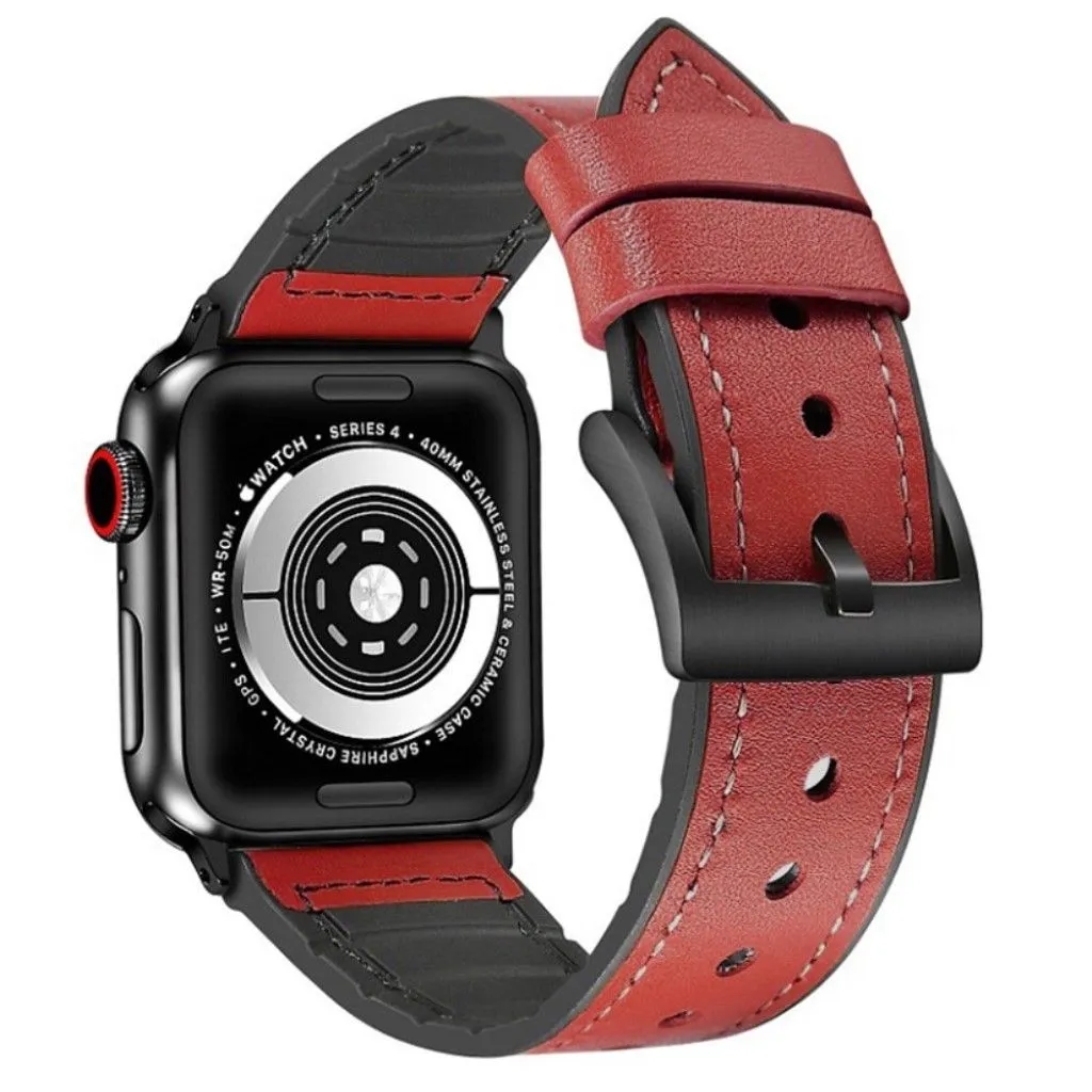 Apple Watch Series 6 / 5 44mm silicone   leather coated watch band - Red