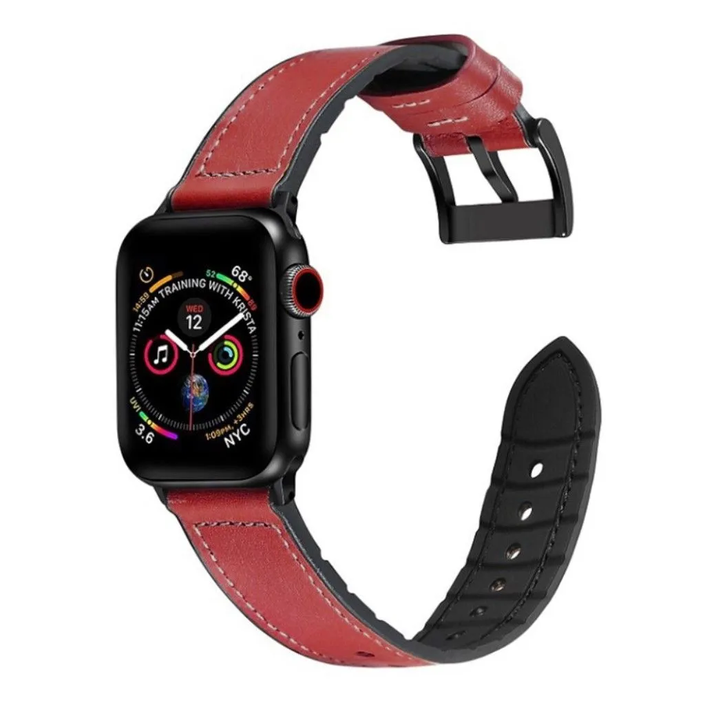 Apple Watch Series 6 / 5 44mm silicone   leather coated watch band - Red