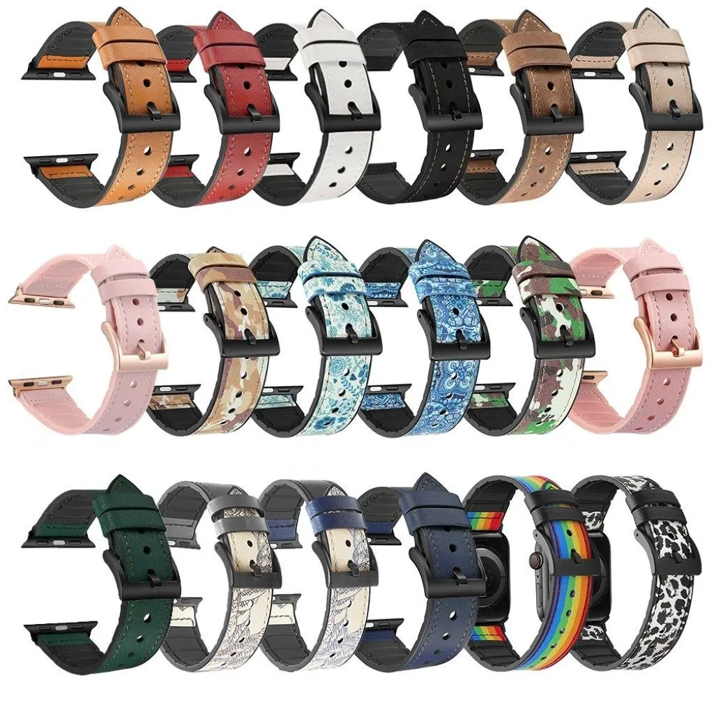 Apple Watch Series 6 / 5 44mm silicone   leather coated watch band - Red