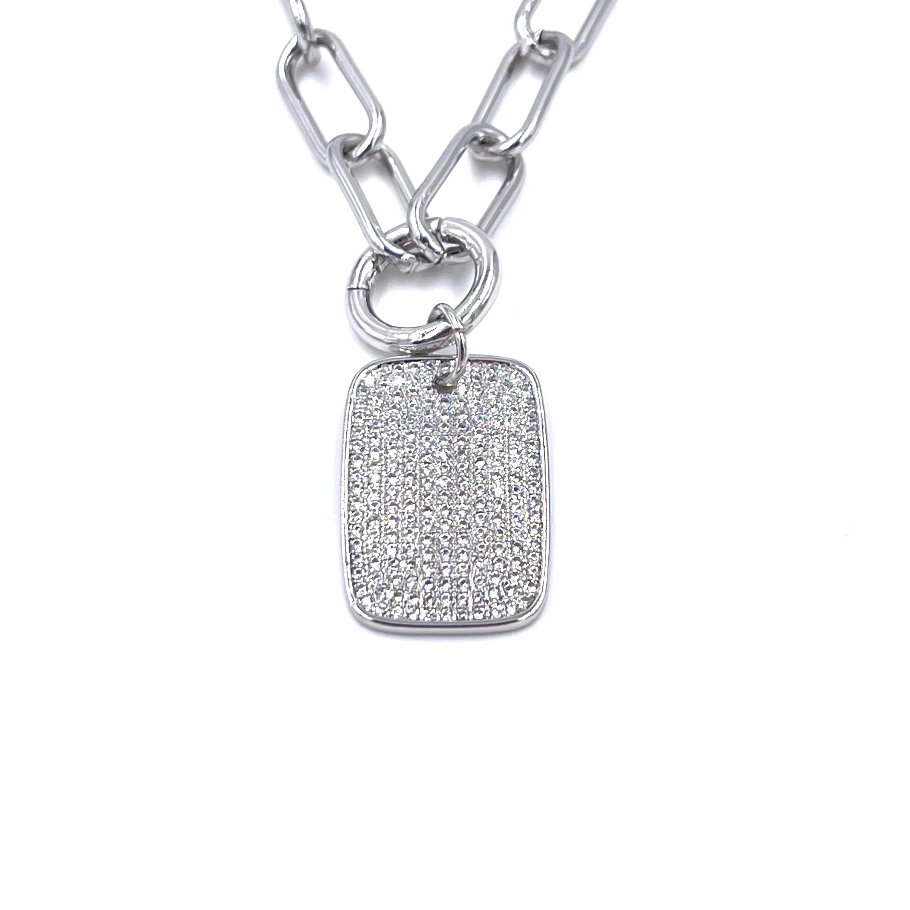 Ashley Gold Stainless Steel CZ ID Tag Chain Link Necklace