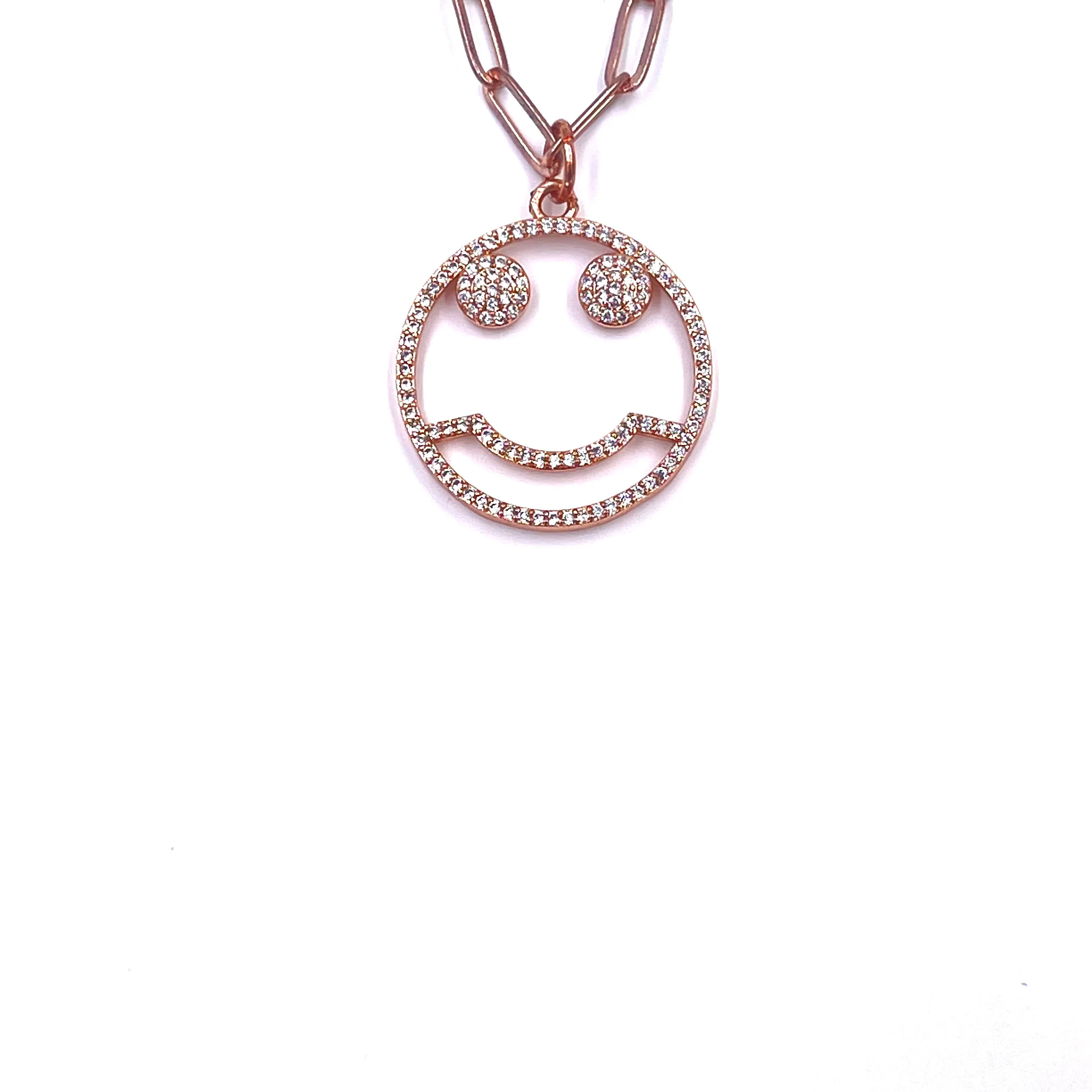 Ashley Gold Stainless Steel Rose Gold Plated "Happy Face" Link Necklace