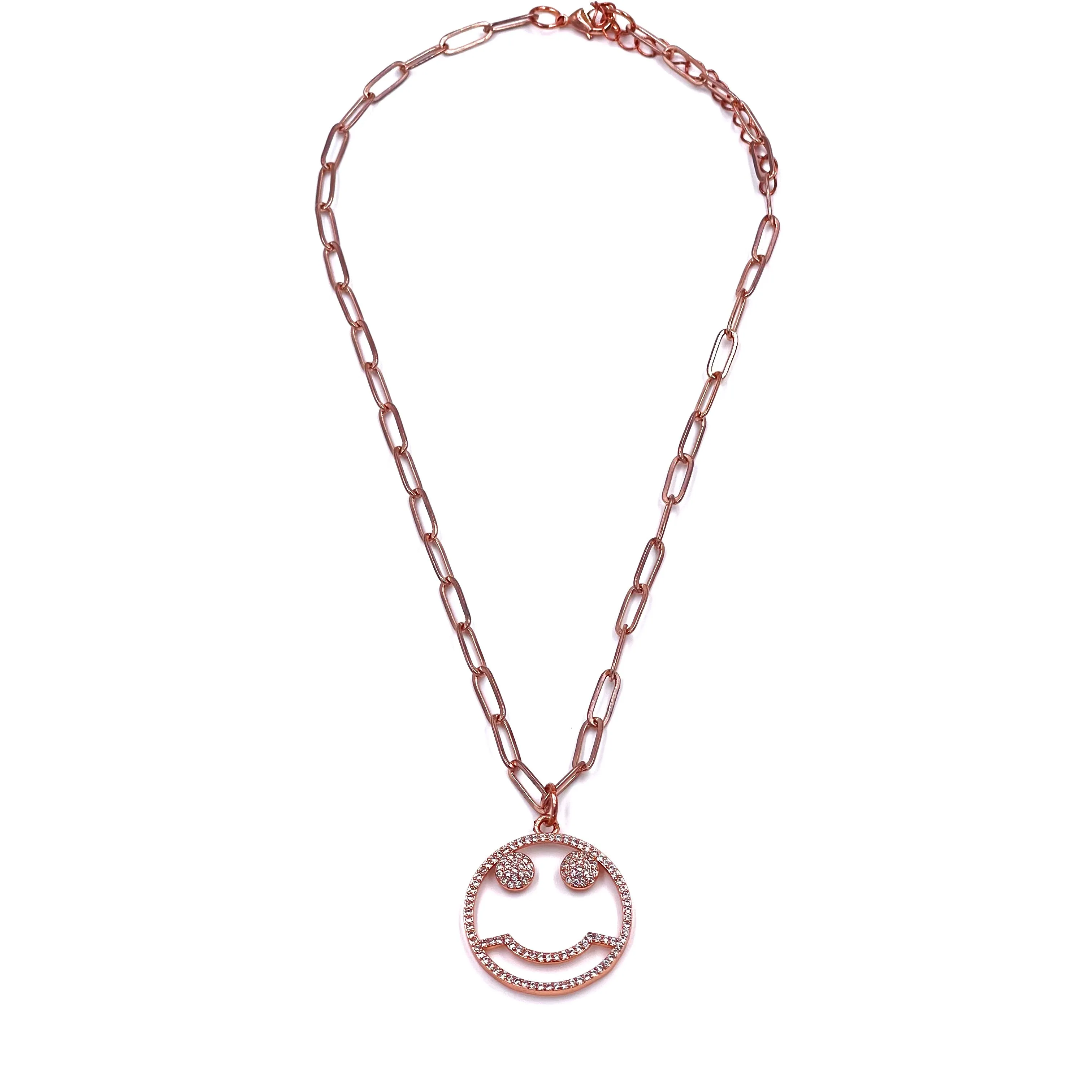 Ashley Gold Stainless Steel Rose Gold Plated "Happy Face" Link Necklace