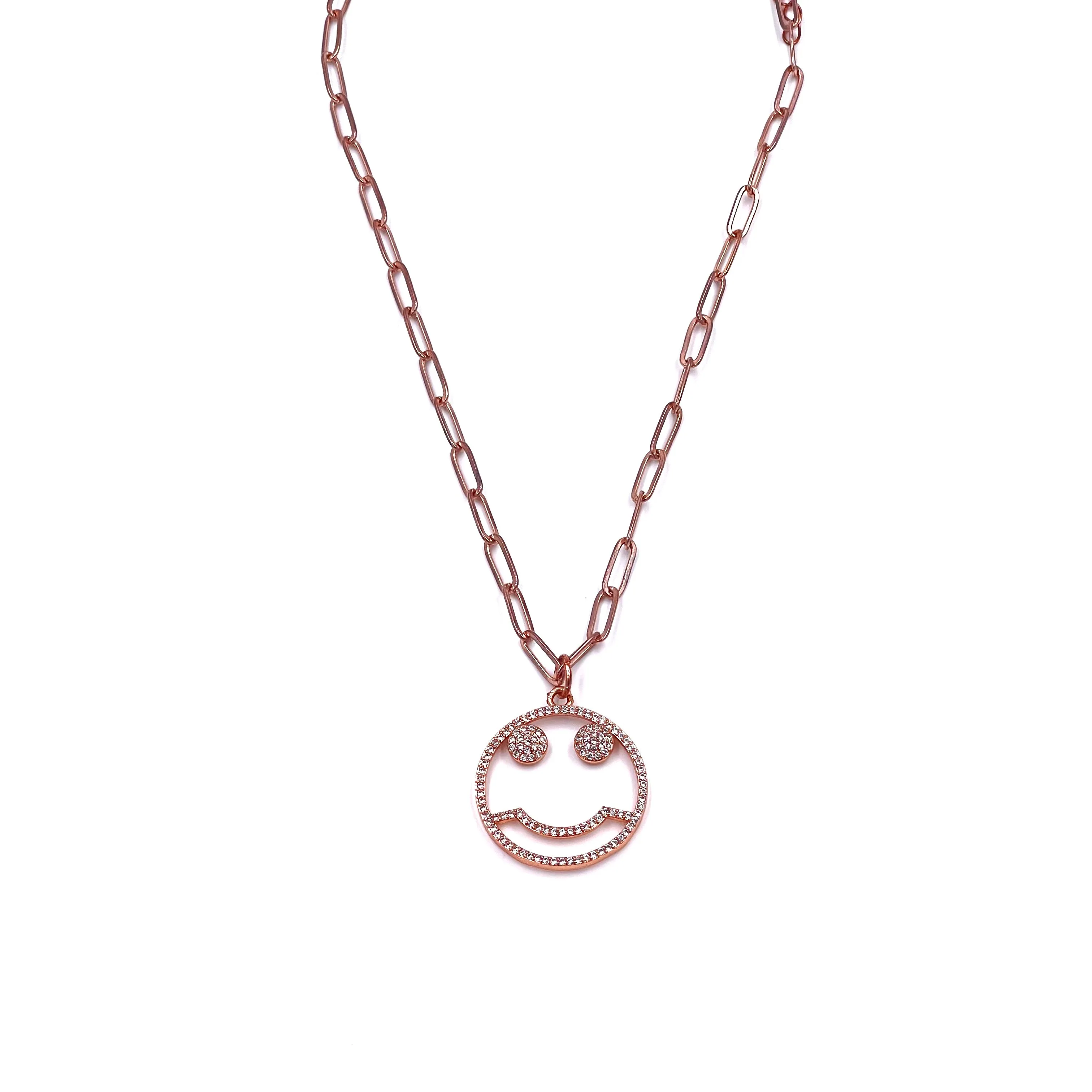 Ashley Gold Stainless Steel Rose Gold Plated "Happy Face" Link Necklace