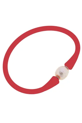 Bali Freshwater Pearl Silicone Bracelet - Red
