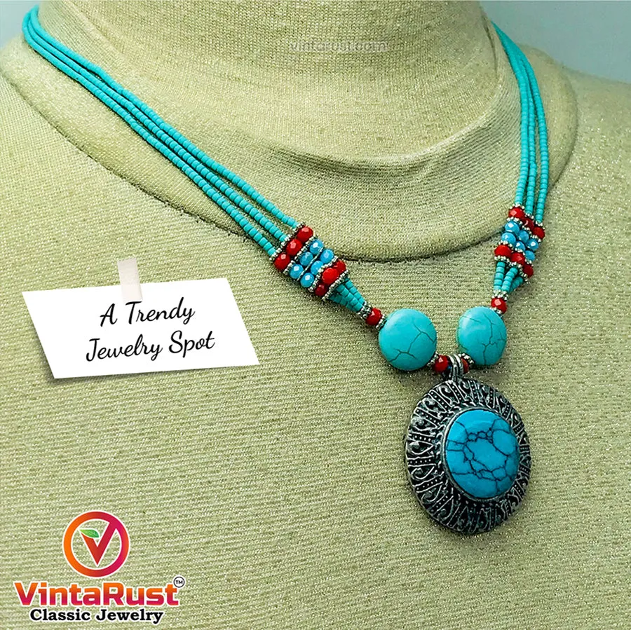 Beaded Multilayers Chain Necklace With Pendant