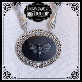 beaded necklace deaths head moth cameo
