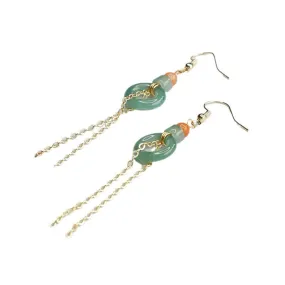 Blue-Green Jade Beaded Tassel Earhook Earrings