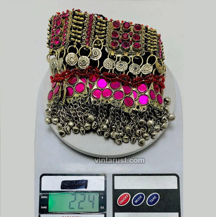 Boho Pink Glass Stone Choker Necklace With Bells
