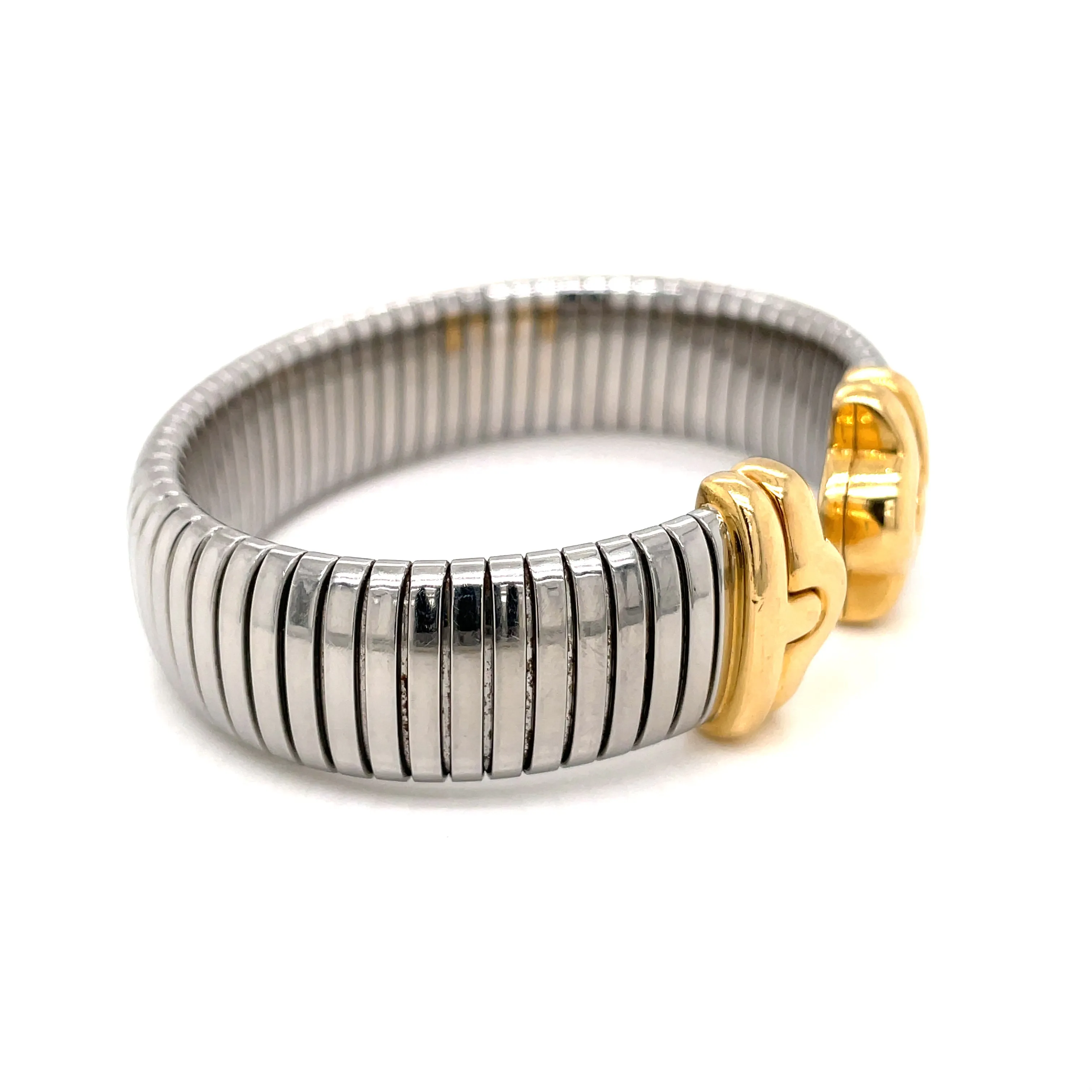 Bulgari Parentesi Steel & Gold Tubogas Cuff Bracelet