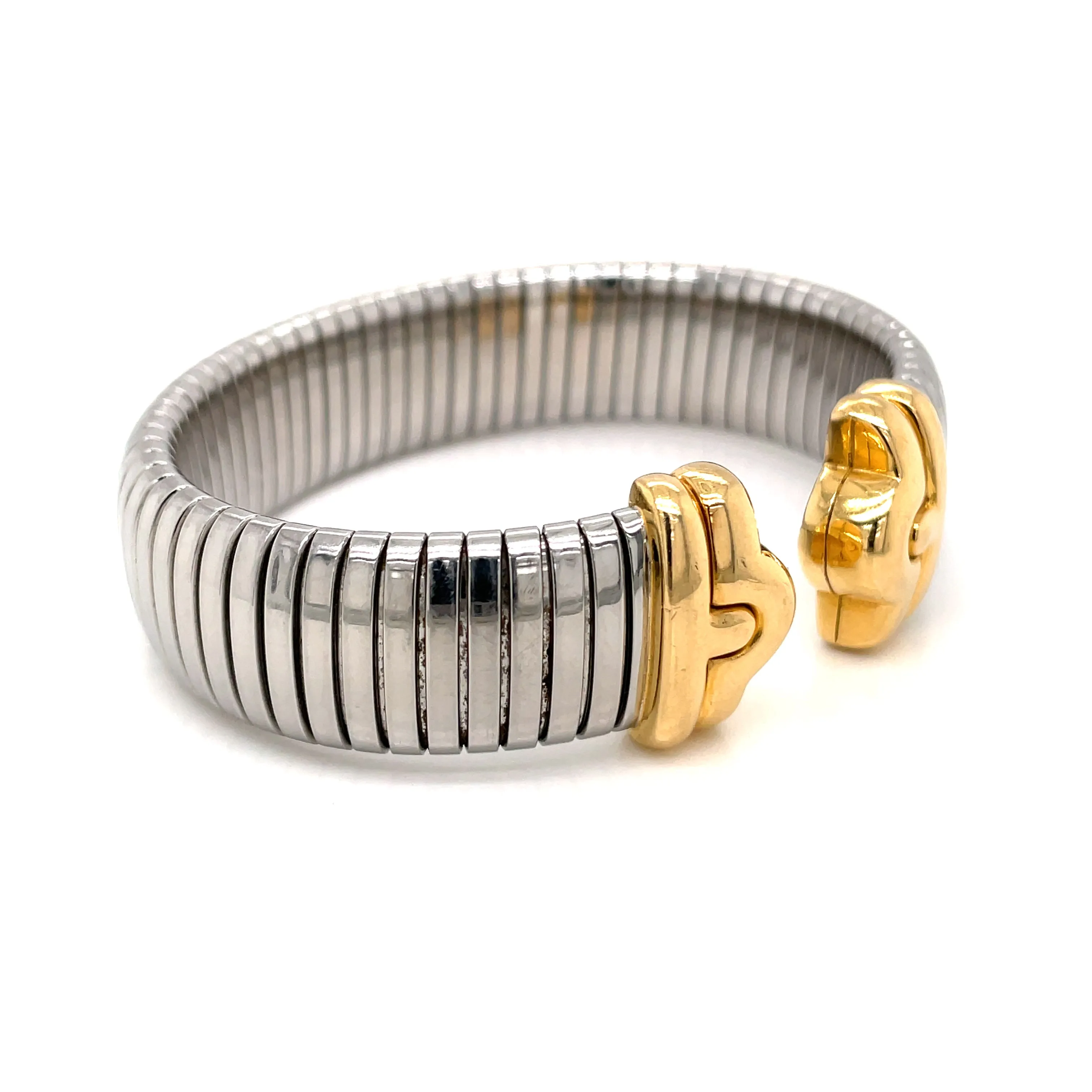 Bulgari Parentesi Steel & Gold Tubogas Cuff Bracelet